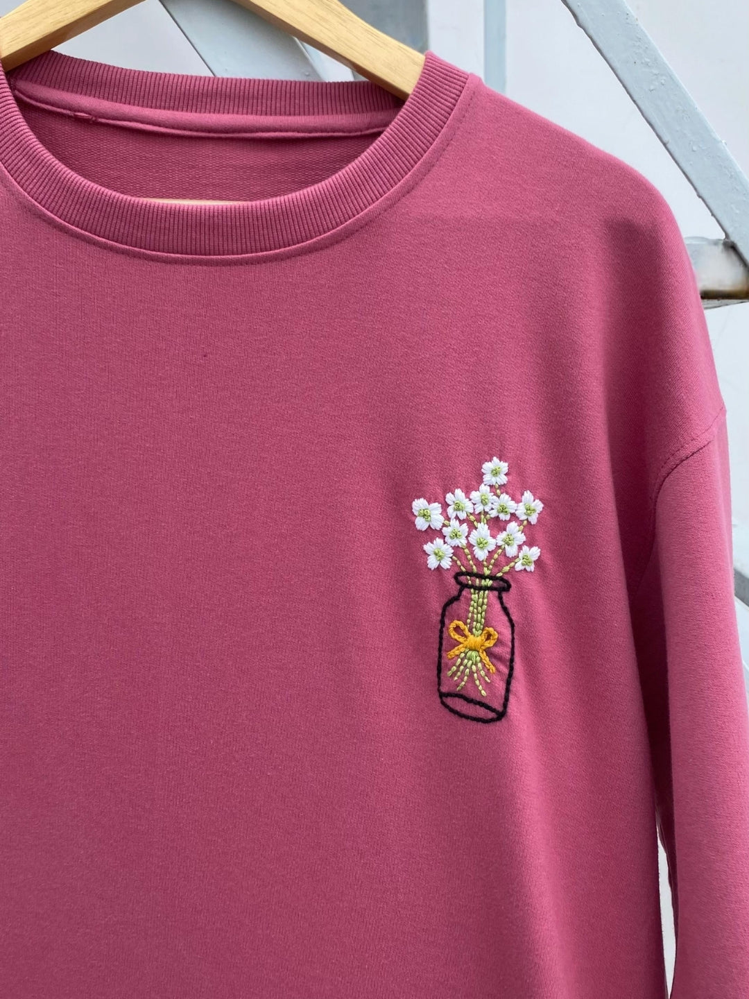 Daisy Pot Hand Embroidered Oversize Unisex T-Shirt