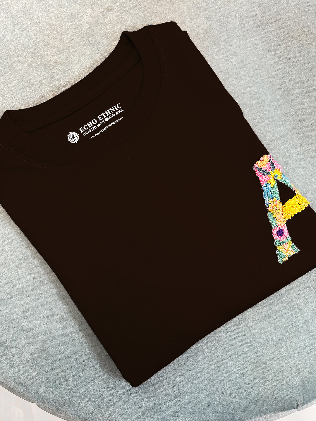 Brown - Unisex Hand Embroidered Oversize T-Shirt