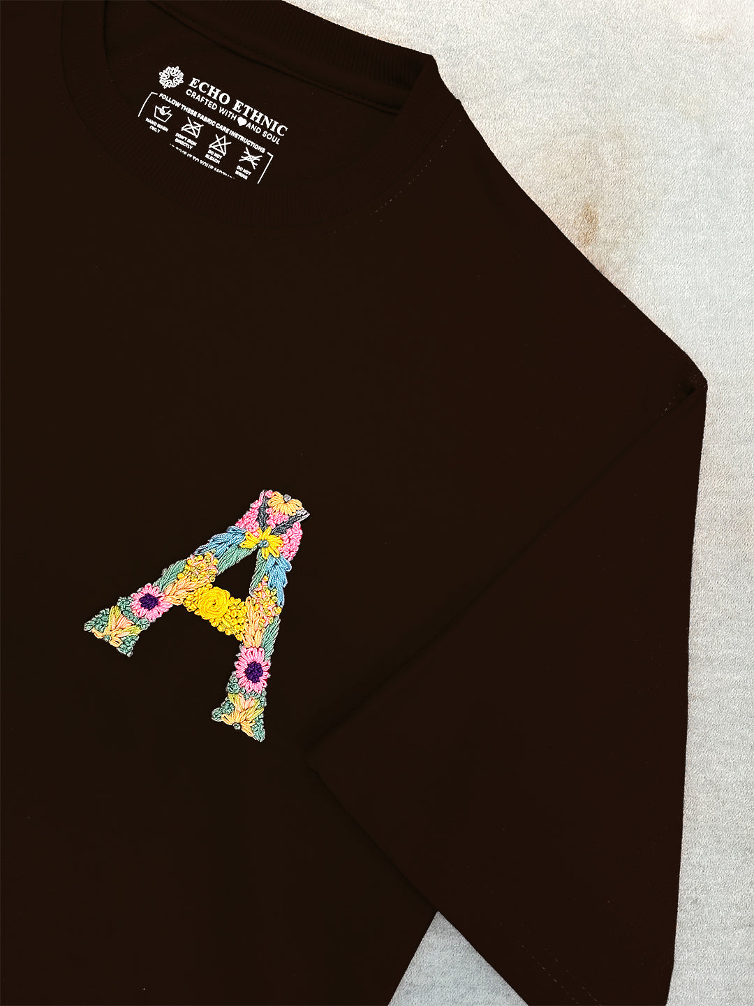 Brown - Unisex Hand Embroidered Oversize T-Shirt
