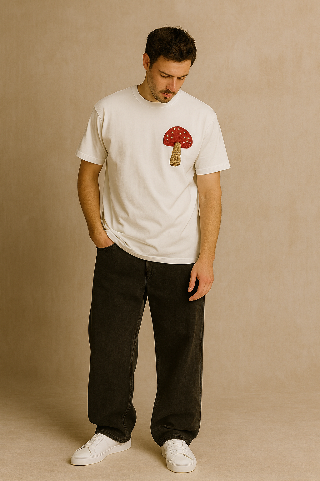 Shroom Spot Hand Embroidered Oversize Unisex T-Shirt