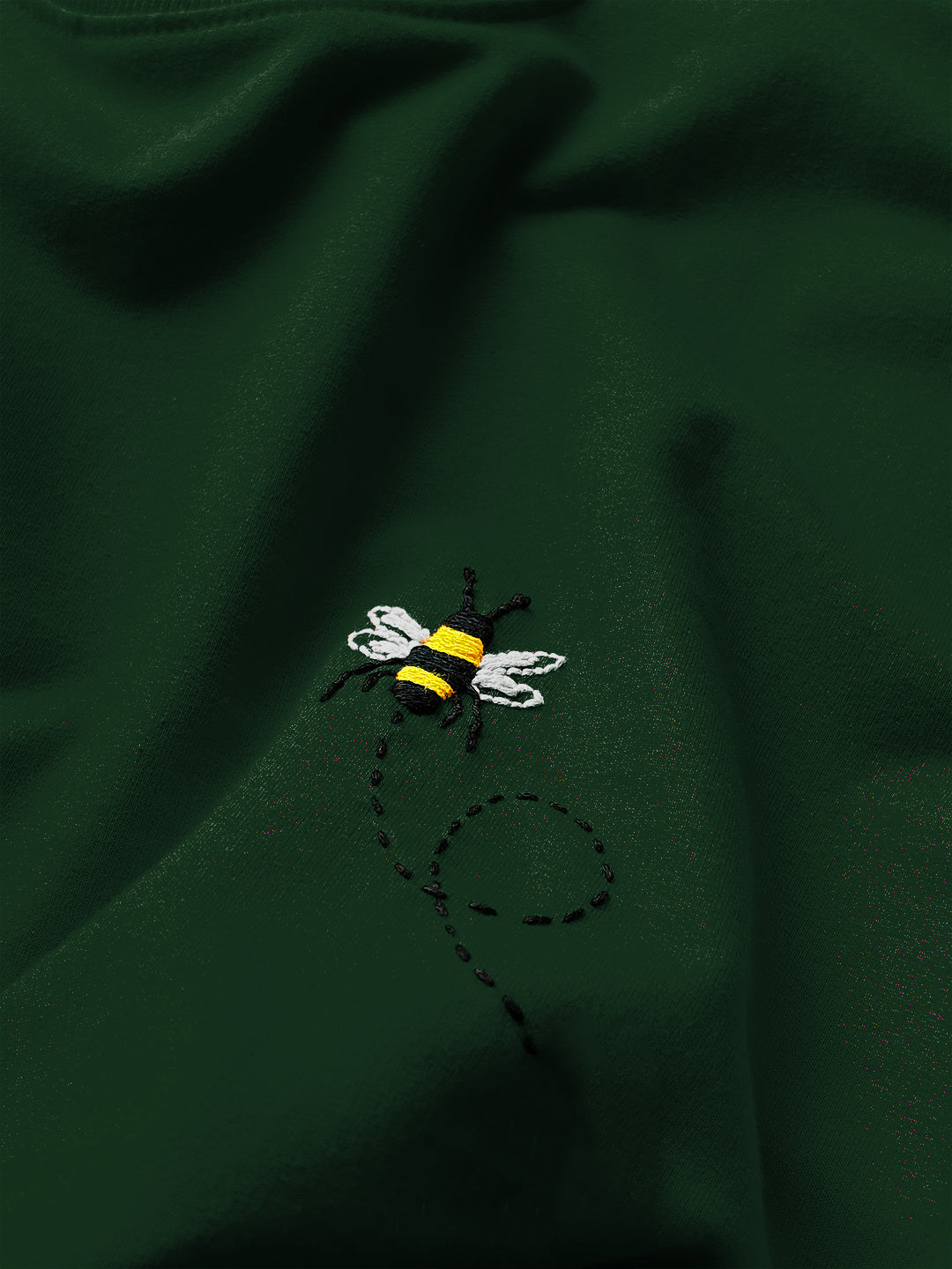 Green Round Neck Embroidered Cotton T-Shirt - Unisex