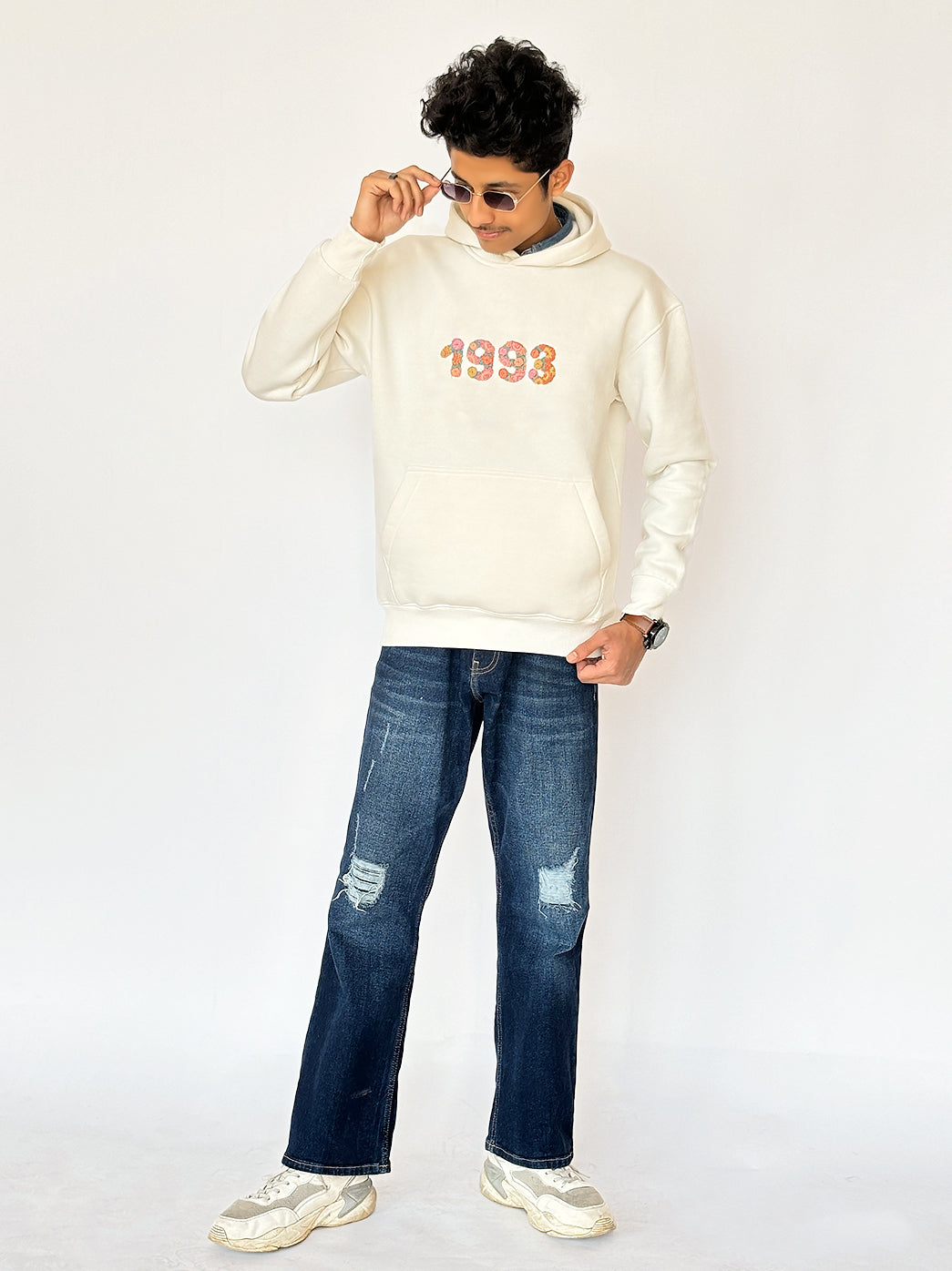 White -Unisex Hand Embroidered Hoodie