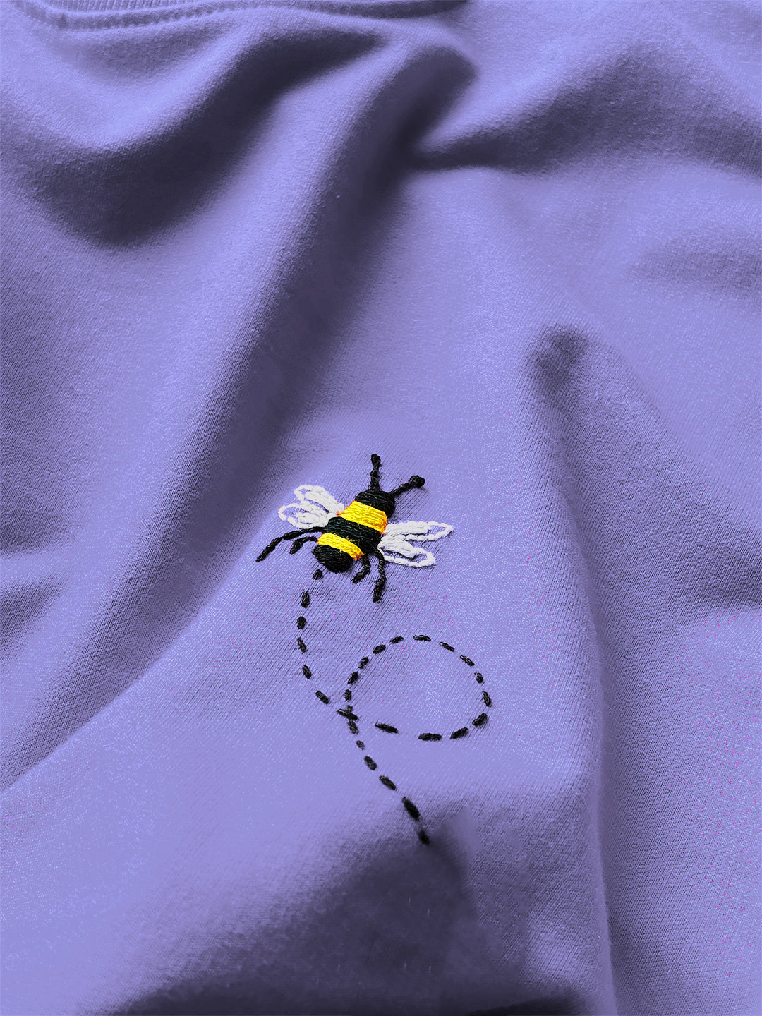 Lavender Round Neck Embroidered Cotton T-Shirt - Unisex