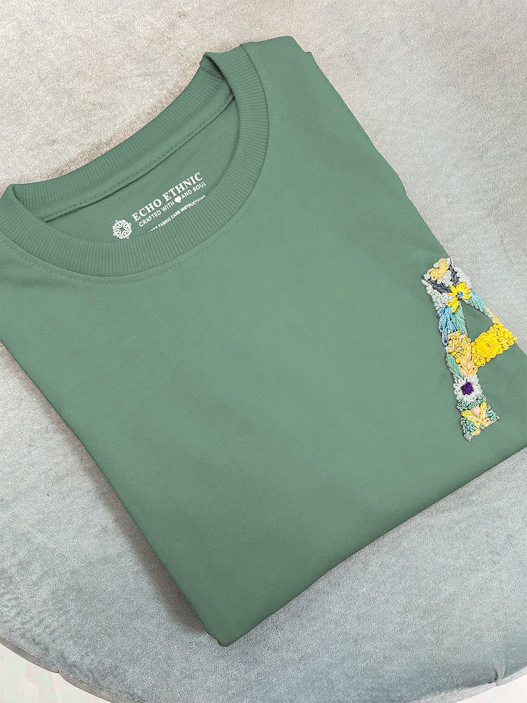 Light Green - Unisex Hand Embroidered Oversize T-Shirt