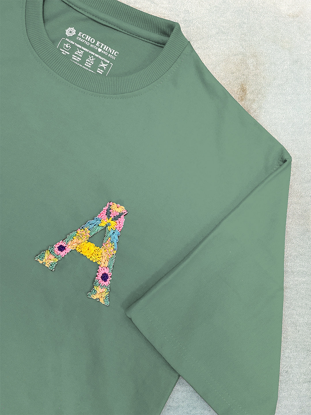 Light Green - Unisex Hand Embroidered Oversize T-Shirt