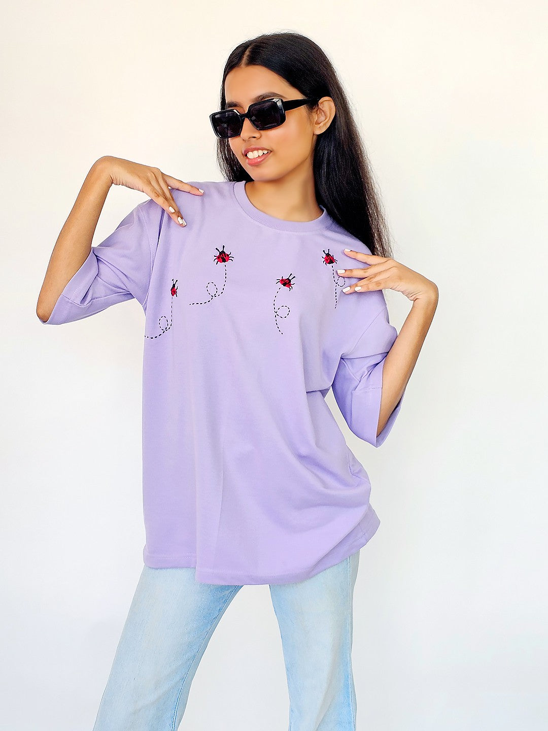 Lucky Bug Hand Embroidered Oversize T Shirt Unisex