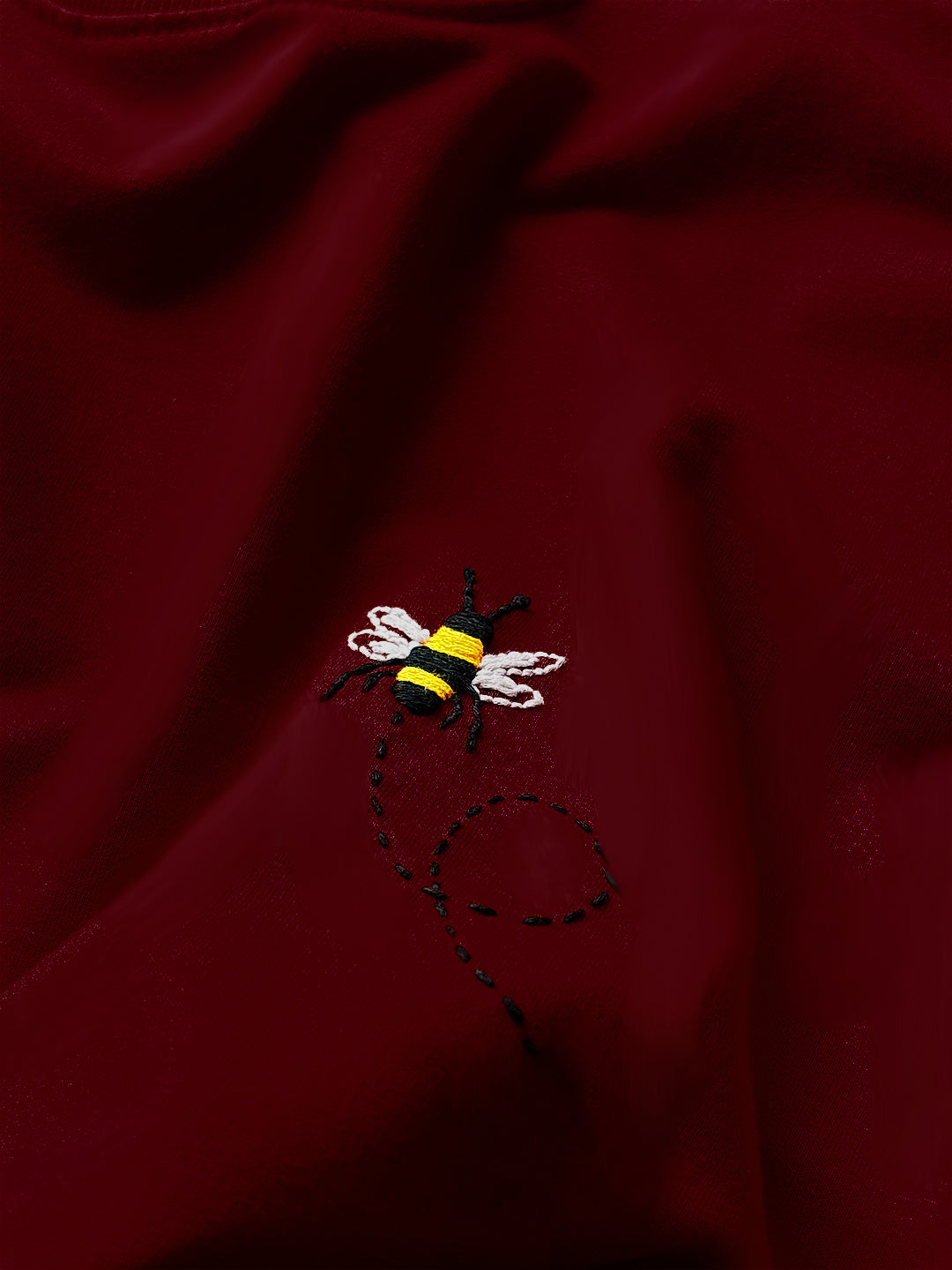 Maroon Round Neck Embroidered Cotton T-Shirt - Unisex