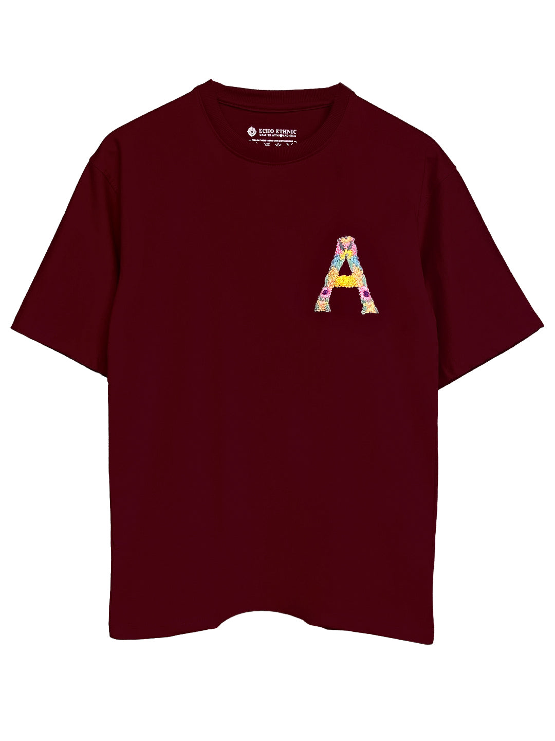 Maroon - Unisex Hand Embroidered Oversize T-shirt