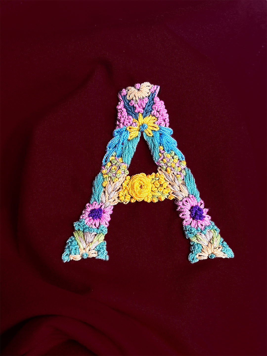 Maroon - Unisex Hand Embroidered Oversize T-shirt