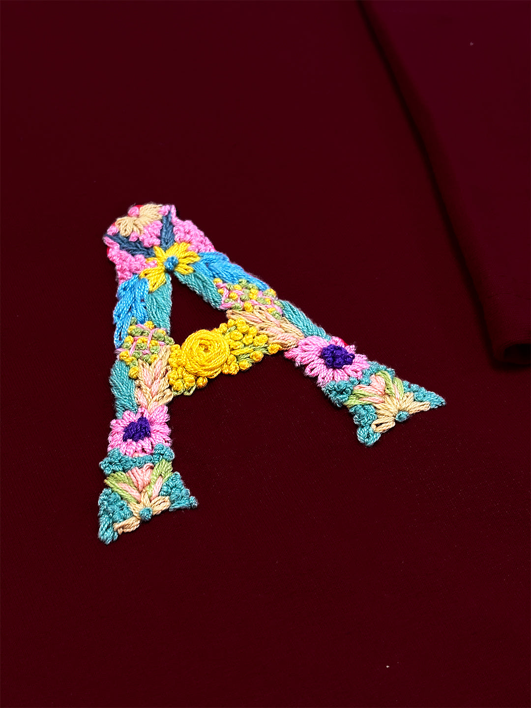 Maroon - Unisex Hand Embroidered Oversize T-shirt
