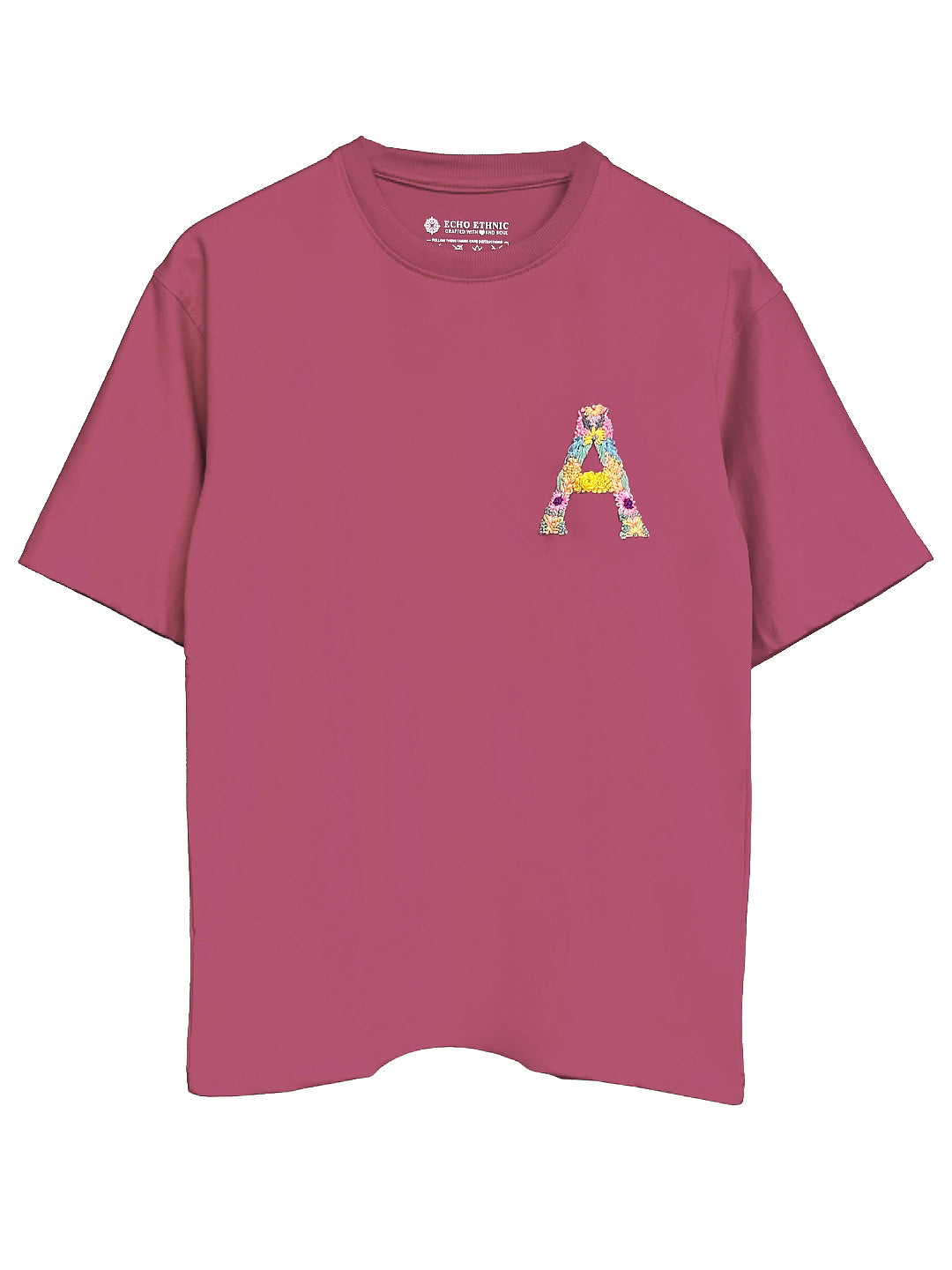 Pink - Unisex Hand Embroidered Oversize T-Shirt