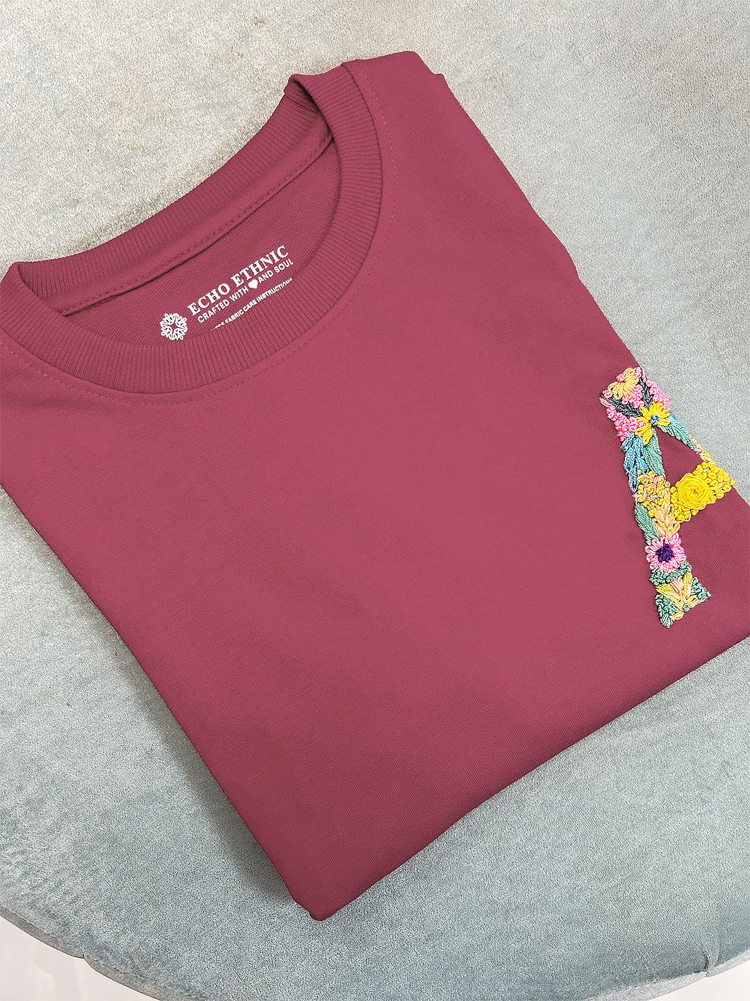 Pink - Unisex Hand Embroidered Oversize T-Shirt