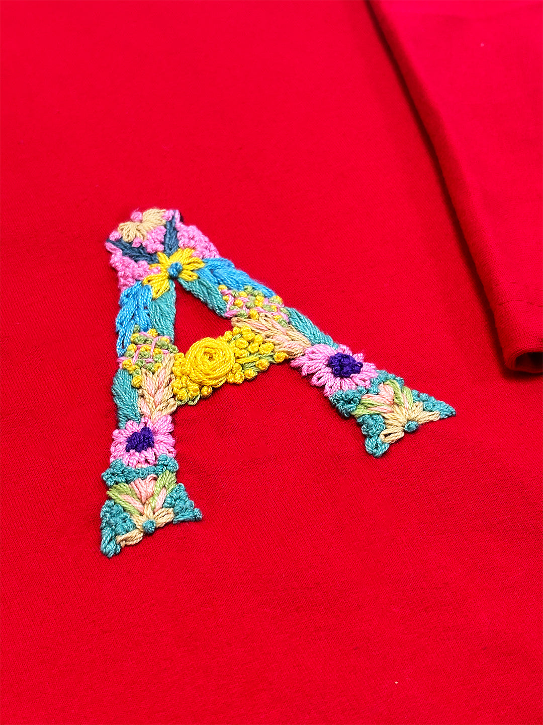 Red - Unisex Hand Embroidered Oversize T-Shirt