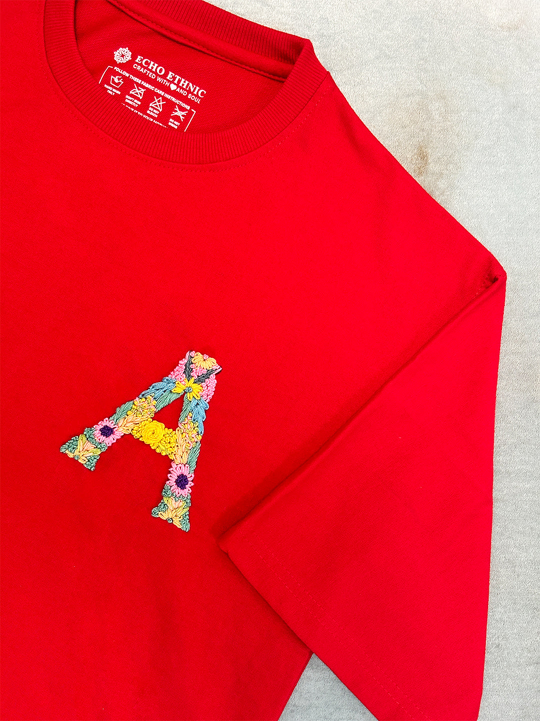 Red - Unisex Hand Embroidered Oversize T-Shirt