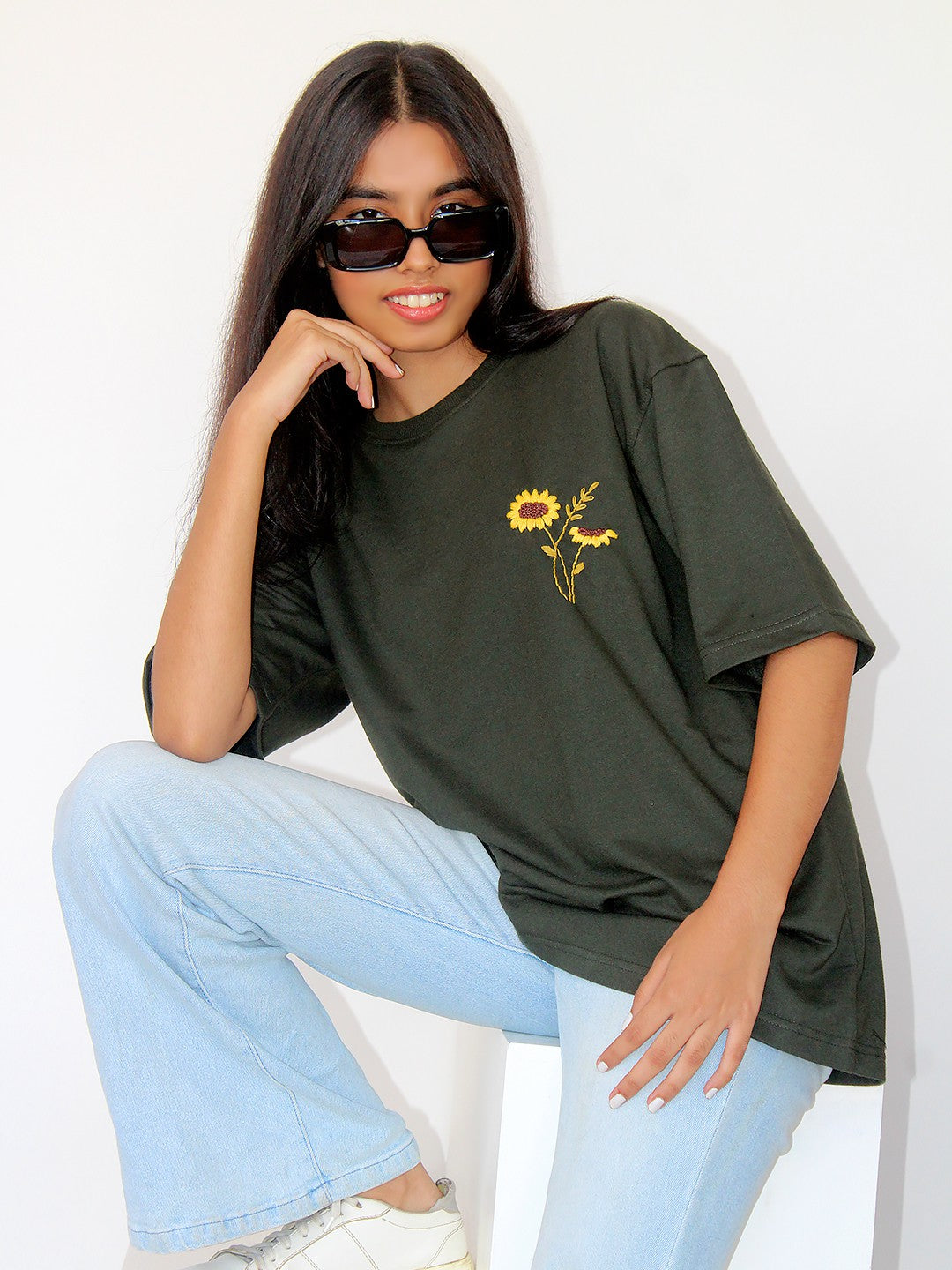 Sunshine Vibe Hand Embroidered Oversize T Shirt Unisex