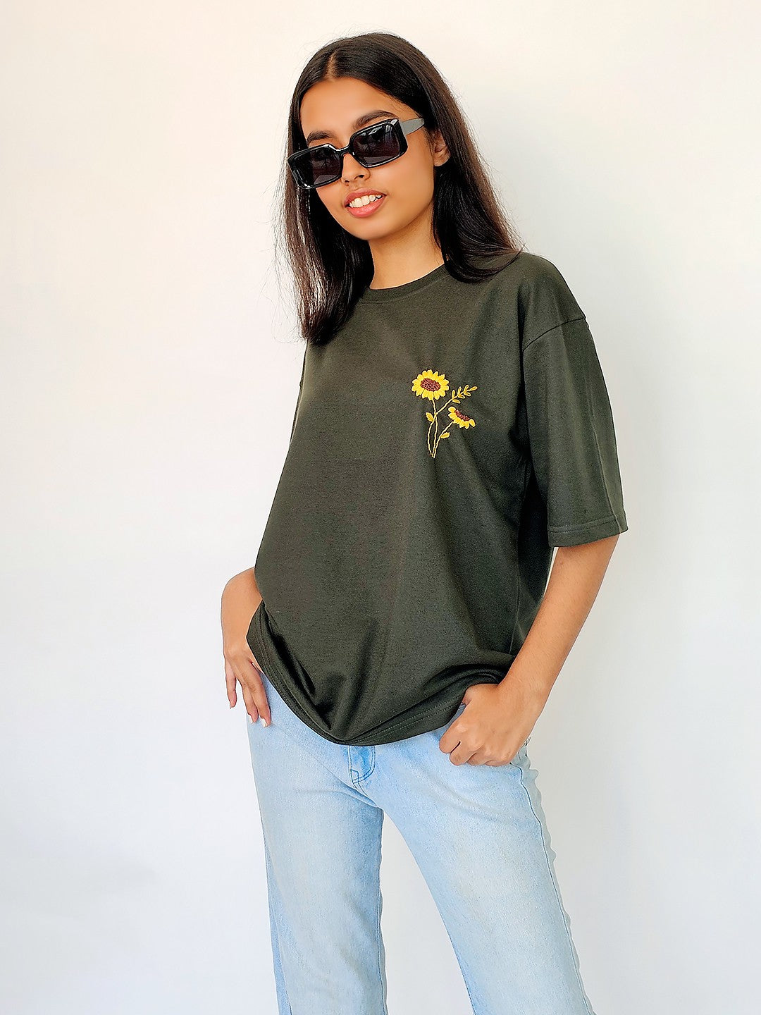 Sunshine Vibe Hand Embroidered Oversize T Shirt Unisex