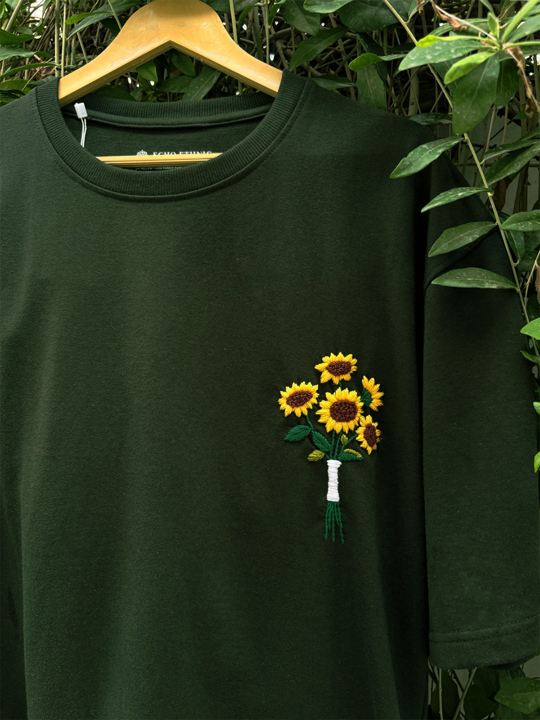 Sunshine Bloom Hand Embroidered Oversize Unisex T-Shirt