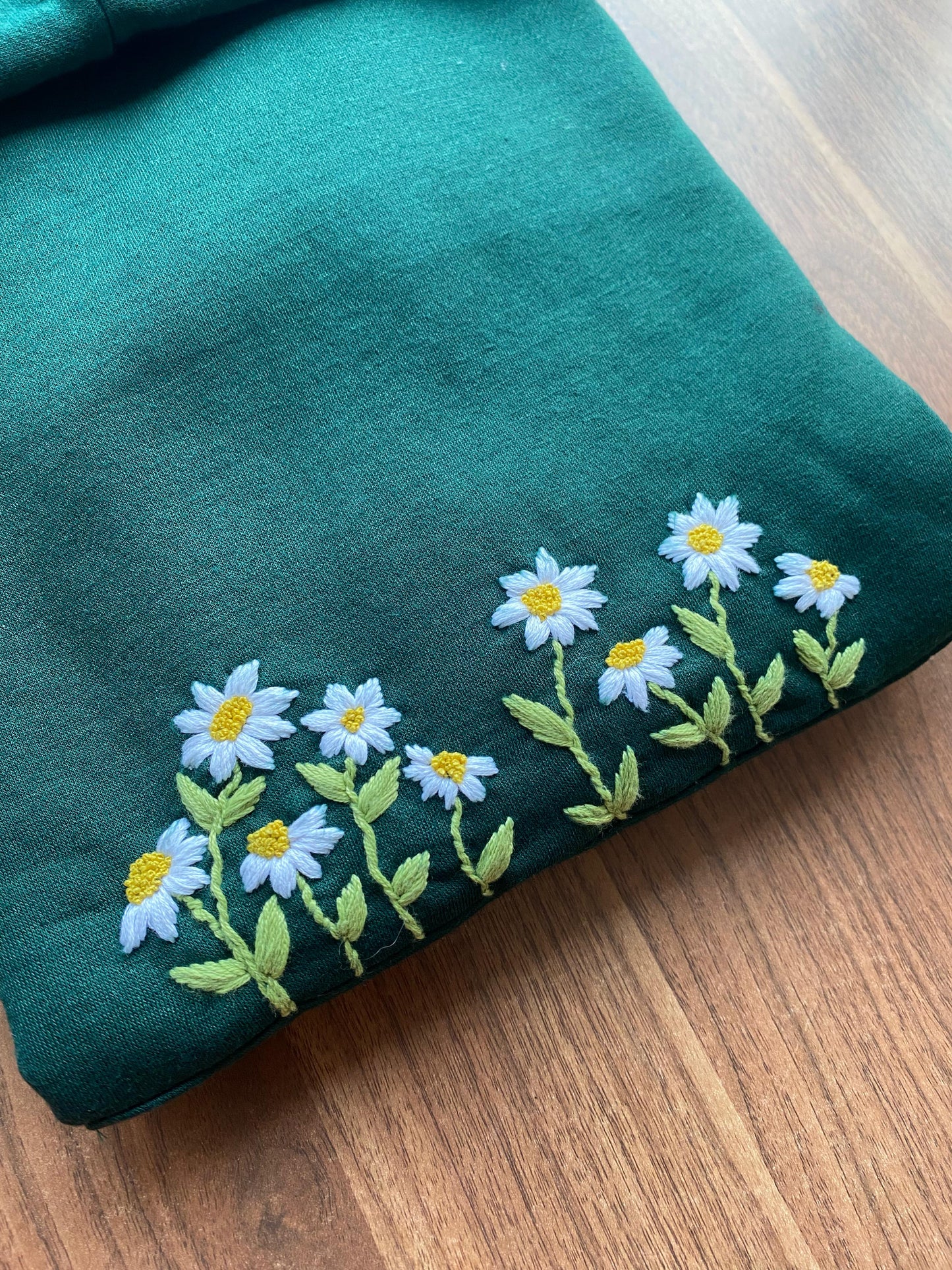 Green - Unisex Hand Embroidered Floral Hoodie
