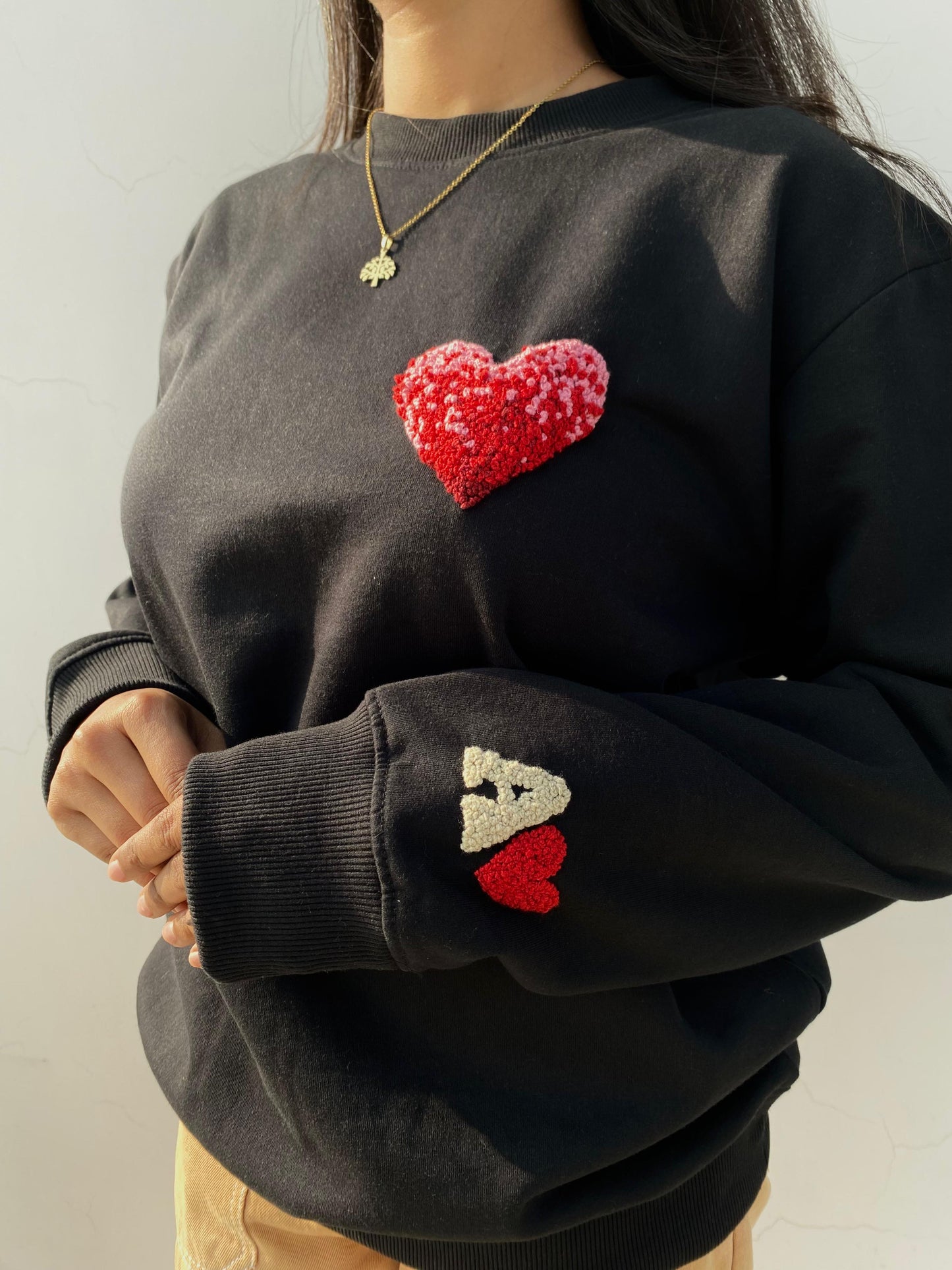 The Initial Touch – Hand-Embroidered Heart Sweatshirt