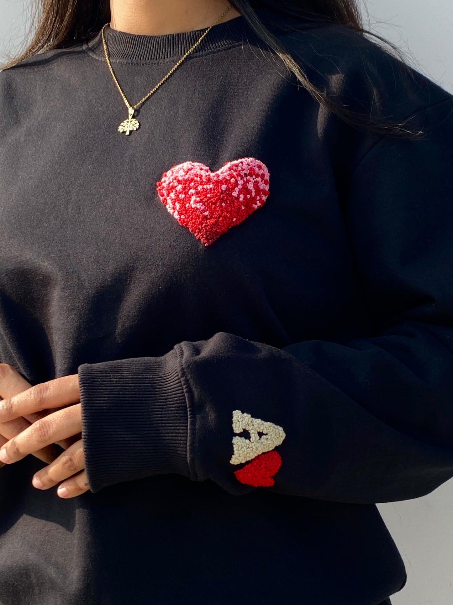 The Initial Touch – Hand-Embroidered Heart Sweatshirt