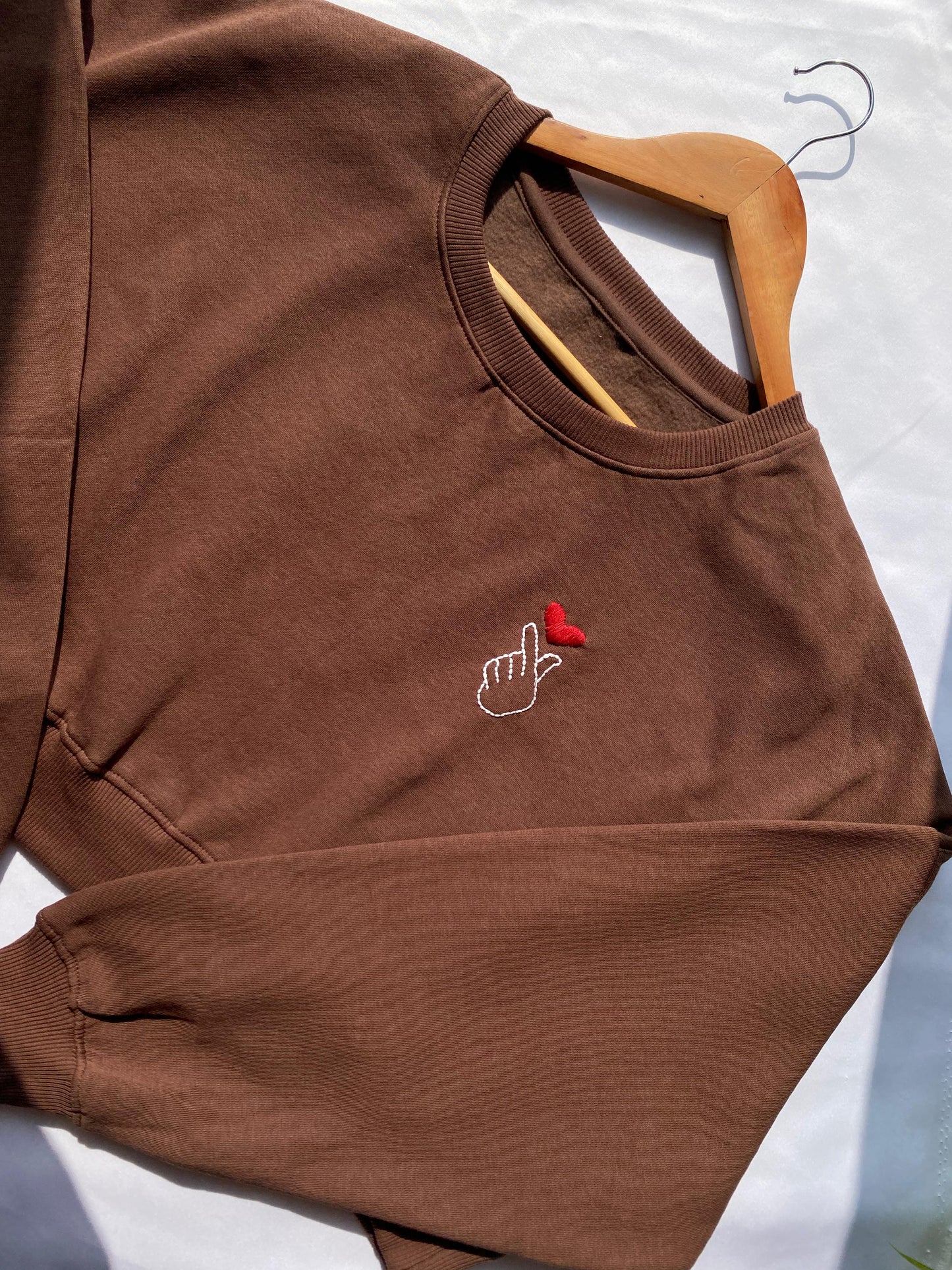 Korean Heart - Hand Embroidered Cropped Sweatshirt