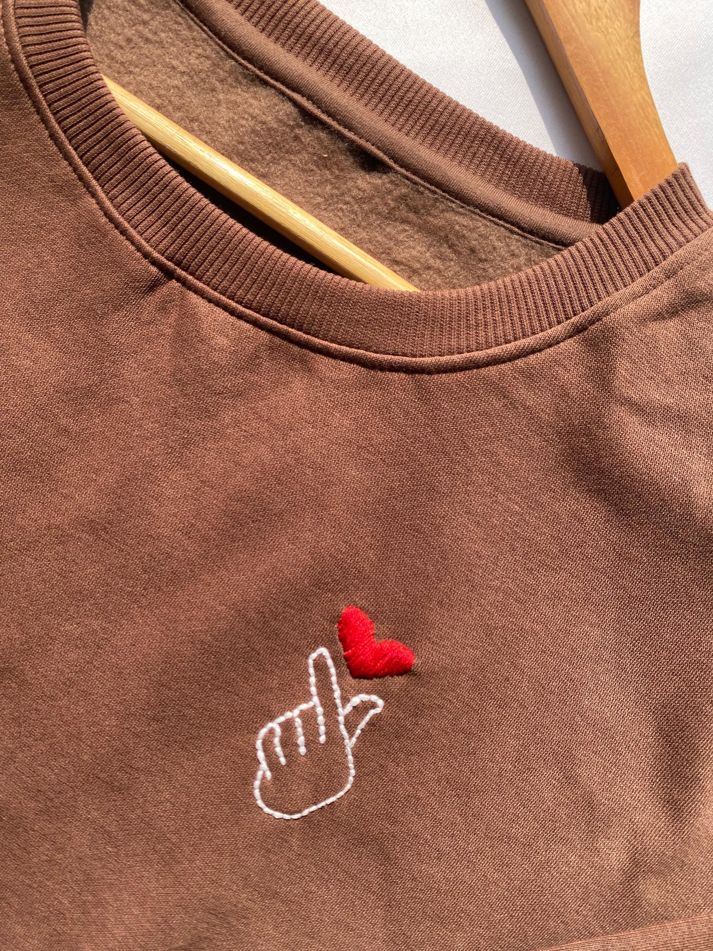 Korean Heart - Hand Embroidered Cropped Sweatshirt