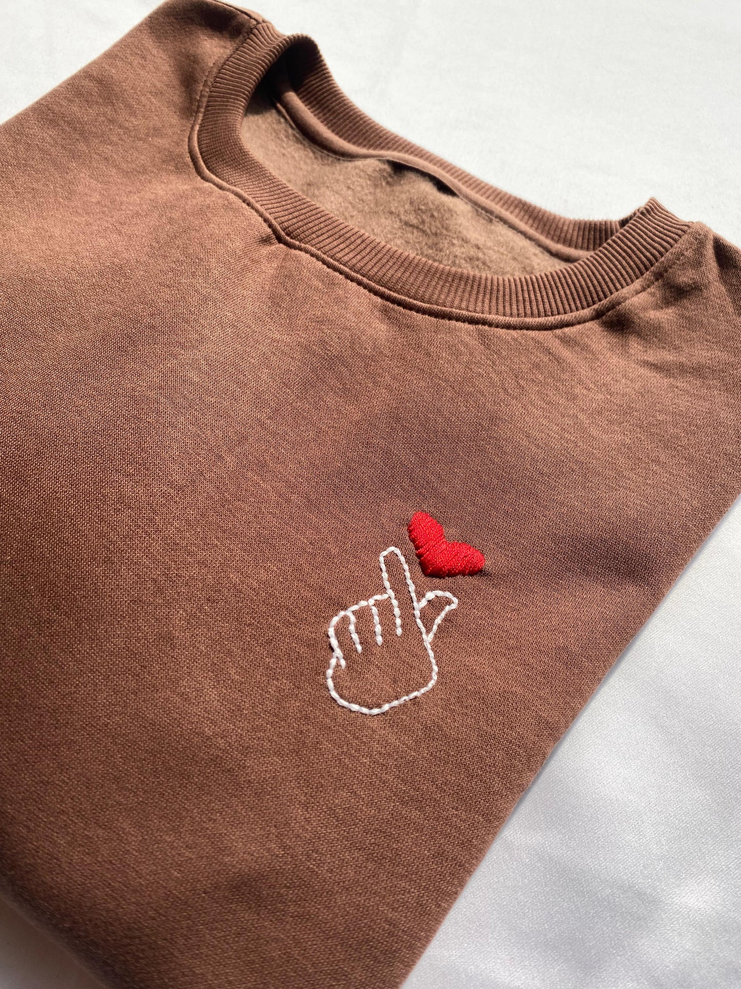 Korean Heart - Hand Embroidered Cropped Sweatshirt