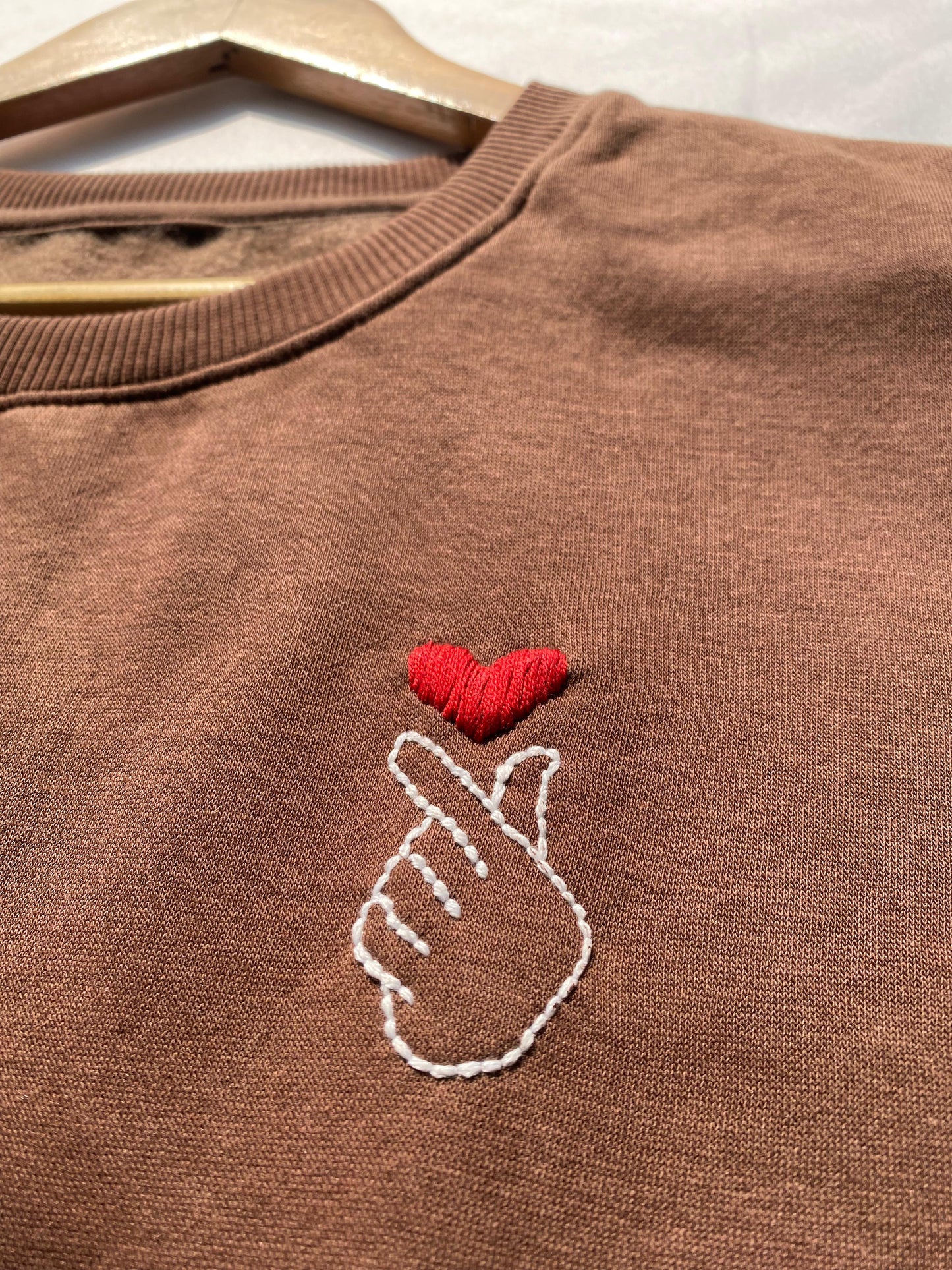 Korean Heart - Hand Embroidered Cropped Sweatshirt