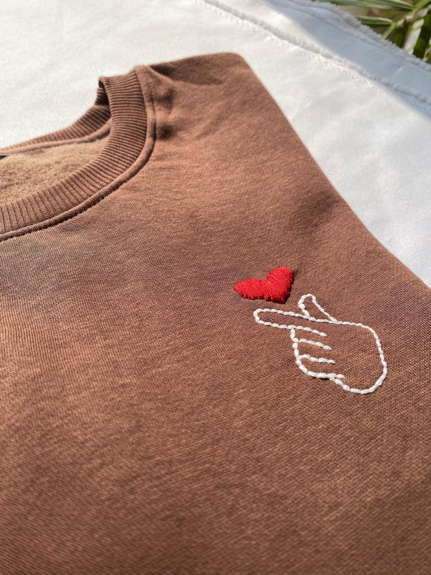 Korean Heart - Hand Embroidered Cropped Sweatshirt