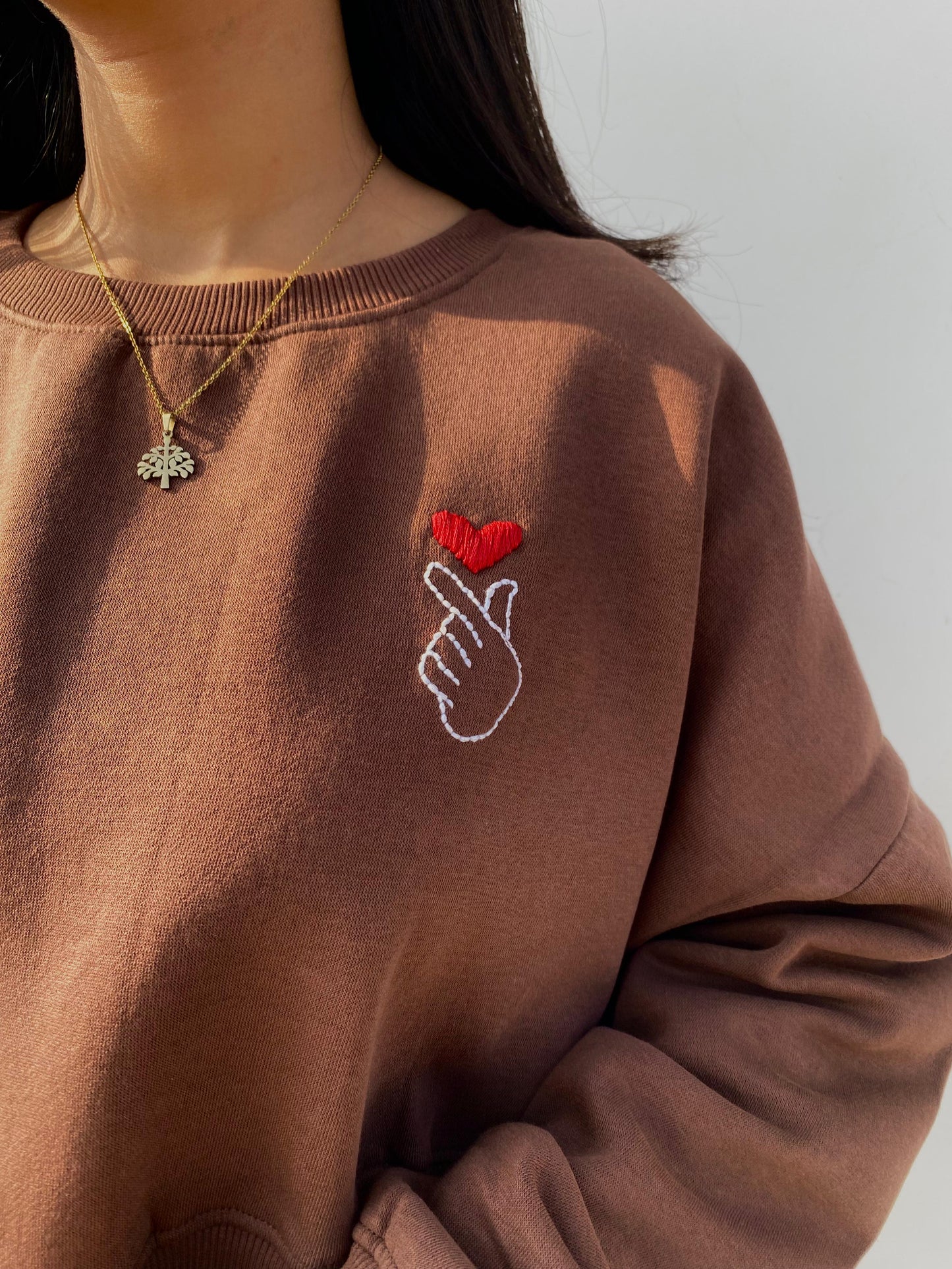 Korean Heart - Hand Embroidered Cropped Sweatshirt