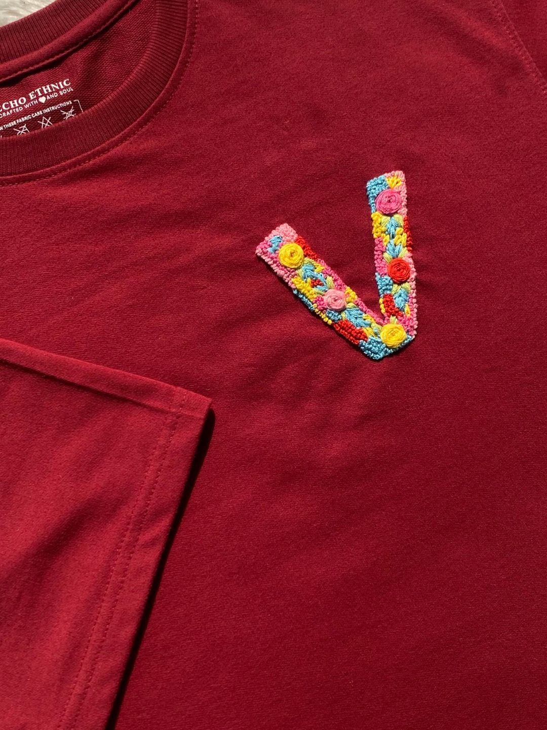 Maroon - Unisex Hand Embroidered Oversize T-shirt