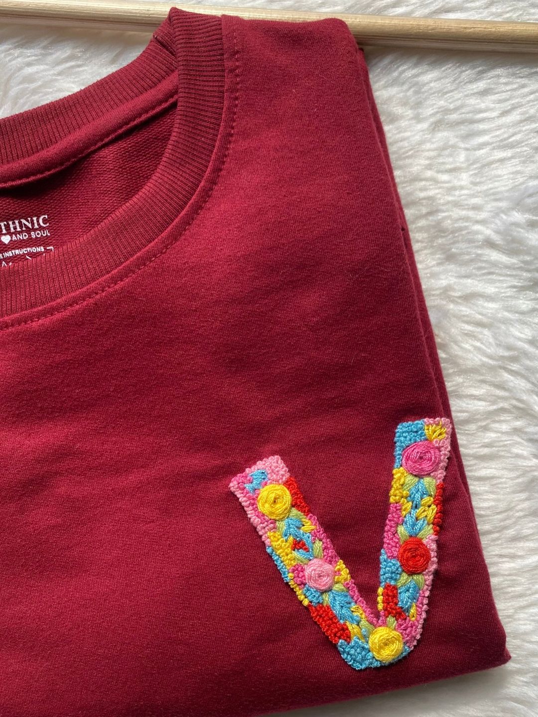 Maroon - Unisex Hand Embroidered Oversize T-shirt
