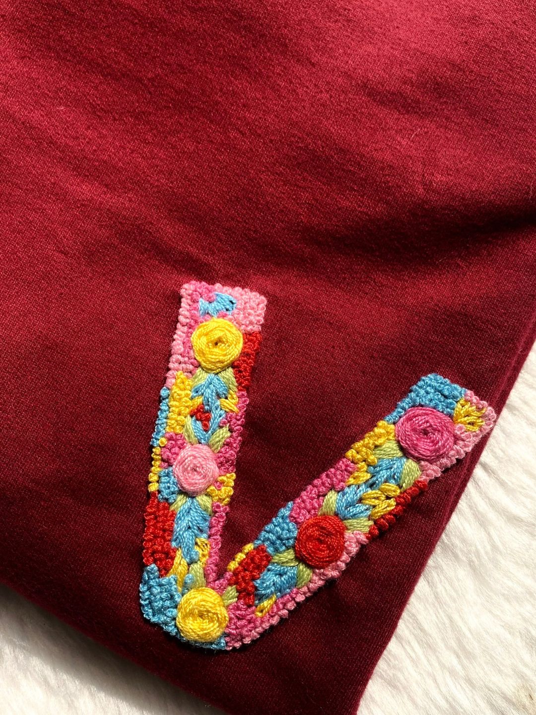 Maroon - Unisex Hand Embroidered Oversize T-shirt