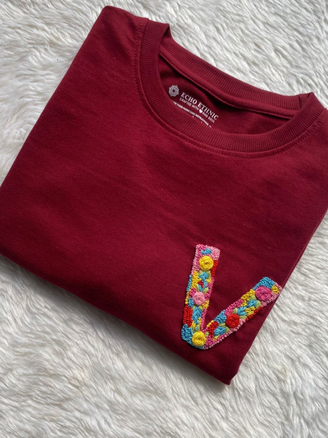 Maroon - Unisex Hand Embroidered Oversize T-shirt