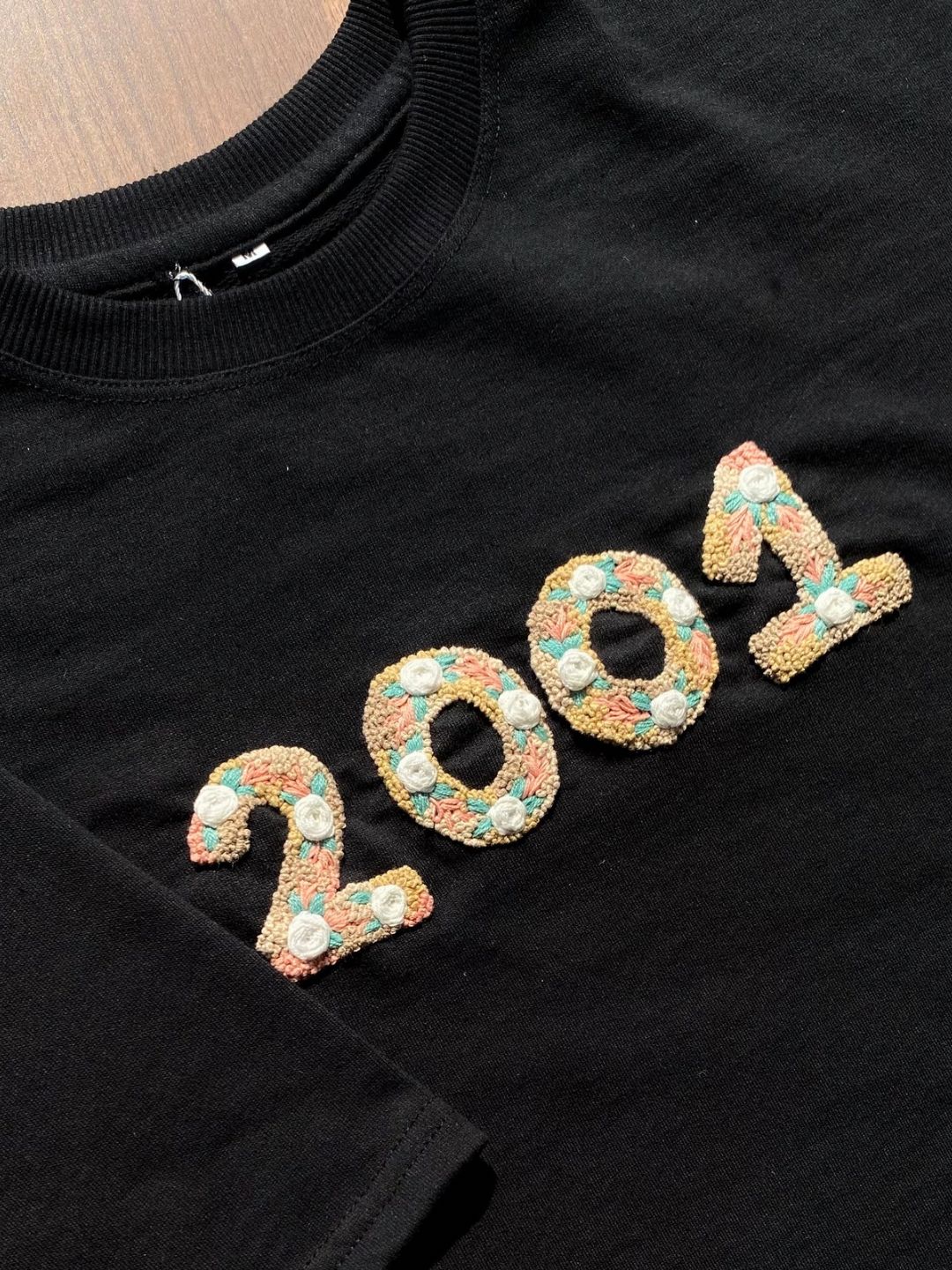 Black - Unisex Hand Embroidered T-Shirt