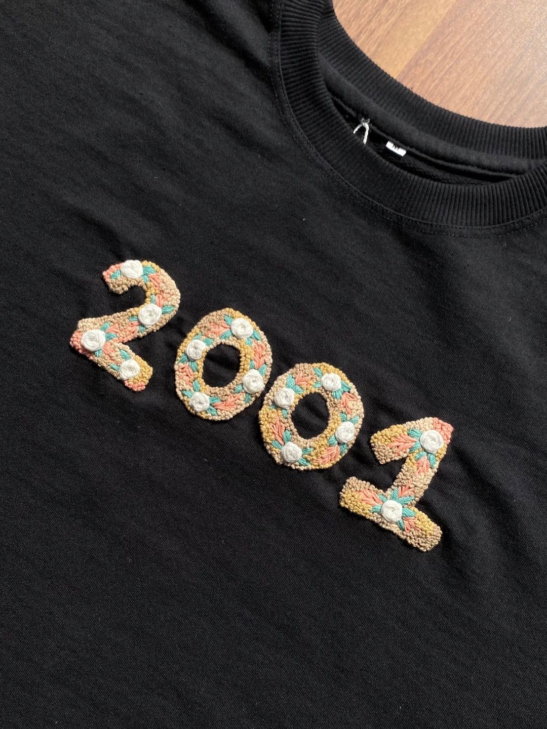 Black - Unisex Hand Embroidered T-Shirt
