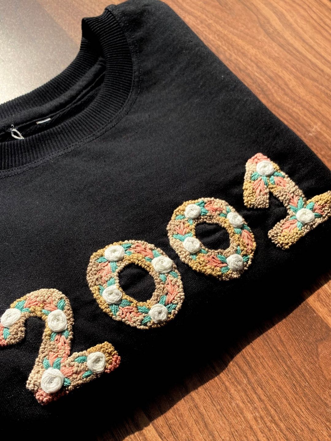 Black - Unisex Hand Embroidered T-Shirt