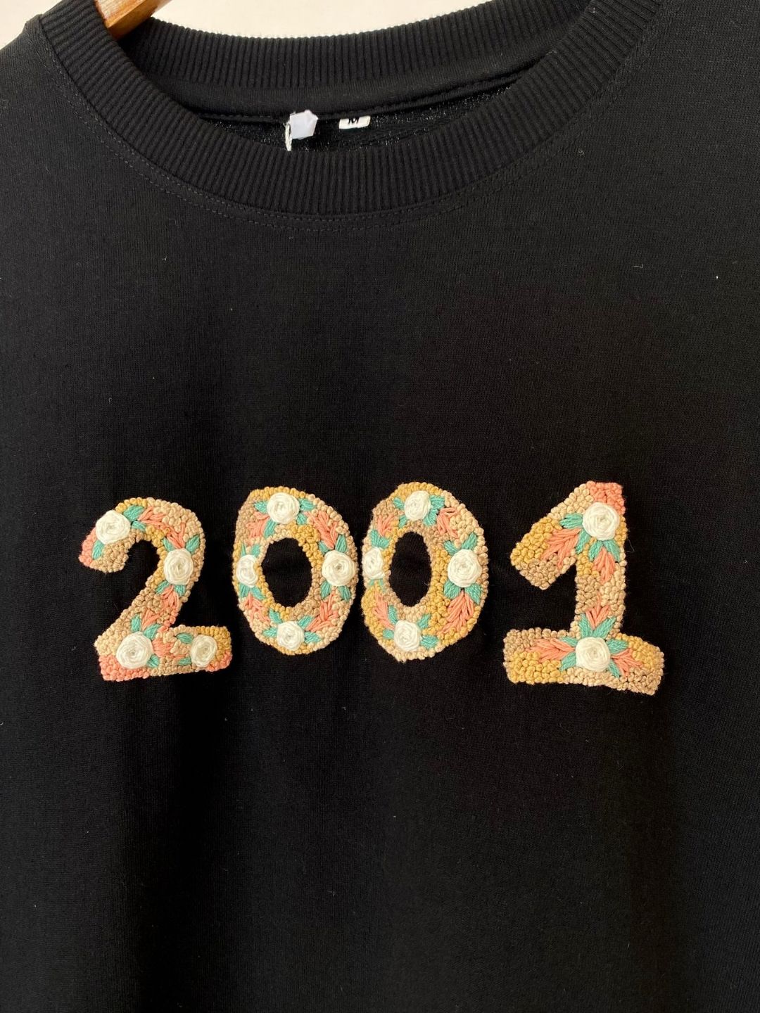 Black - Unisex Hand Embroidered T-Shirt