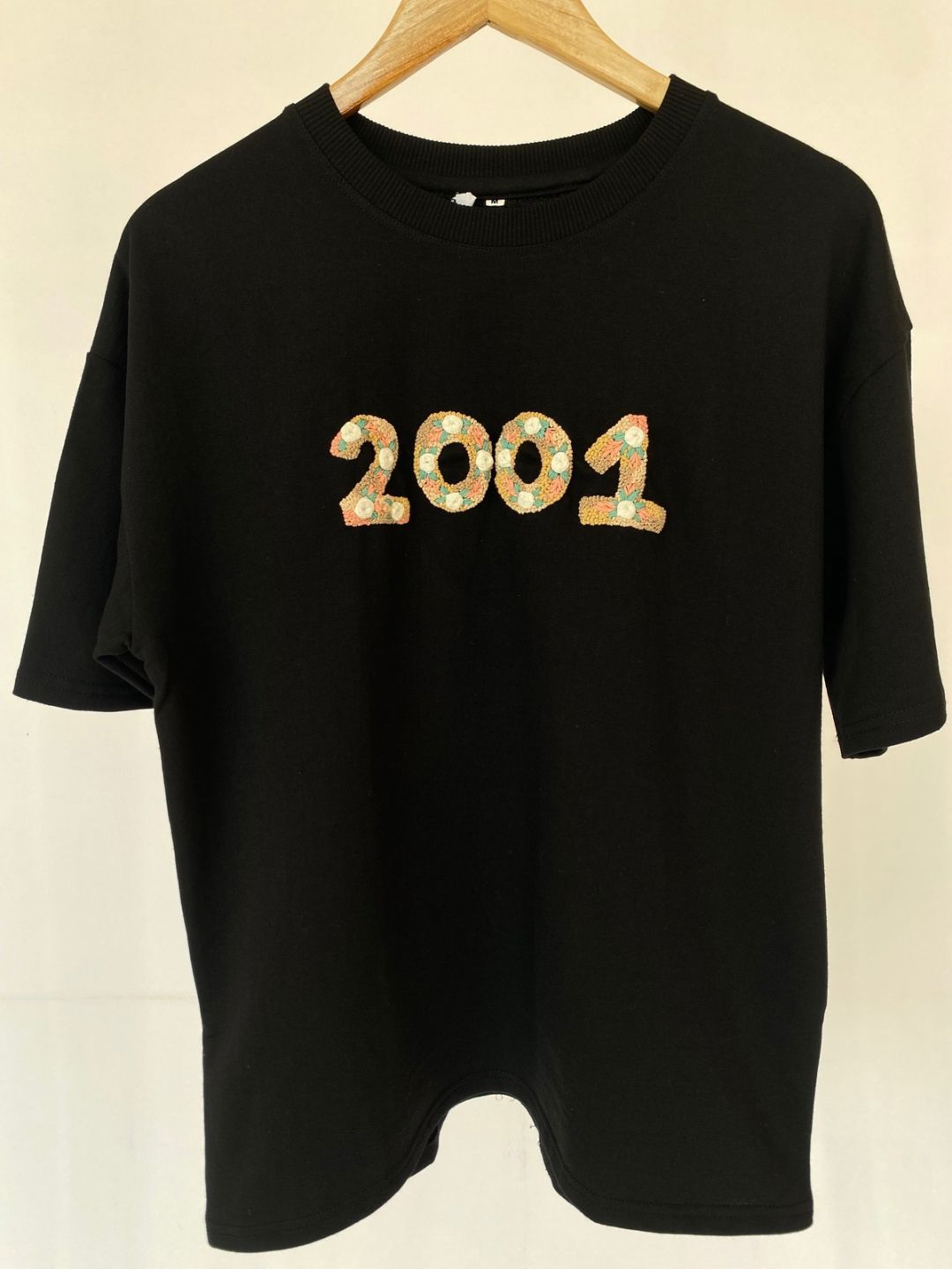 Black - Unisex Hand Embroidered T-Shirt