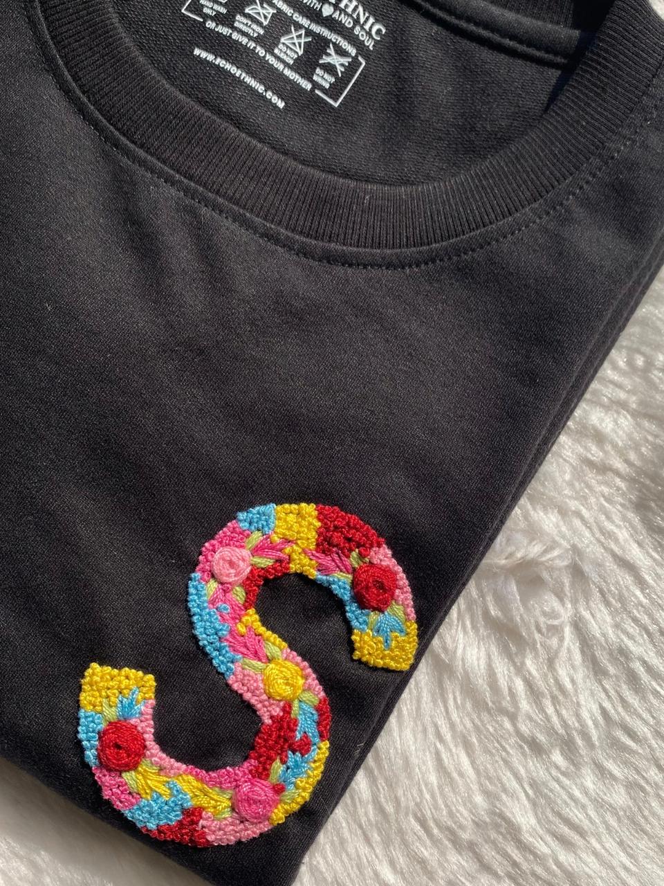 Black - Unisex Hand Embroidered Oversize T-Shirt