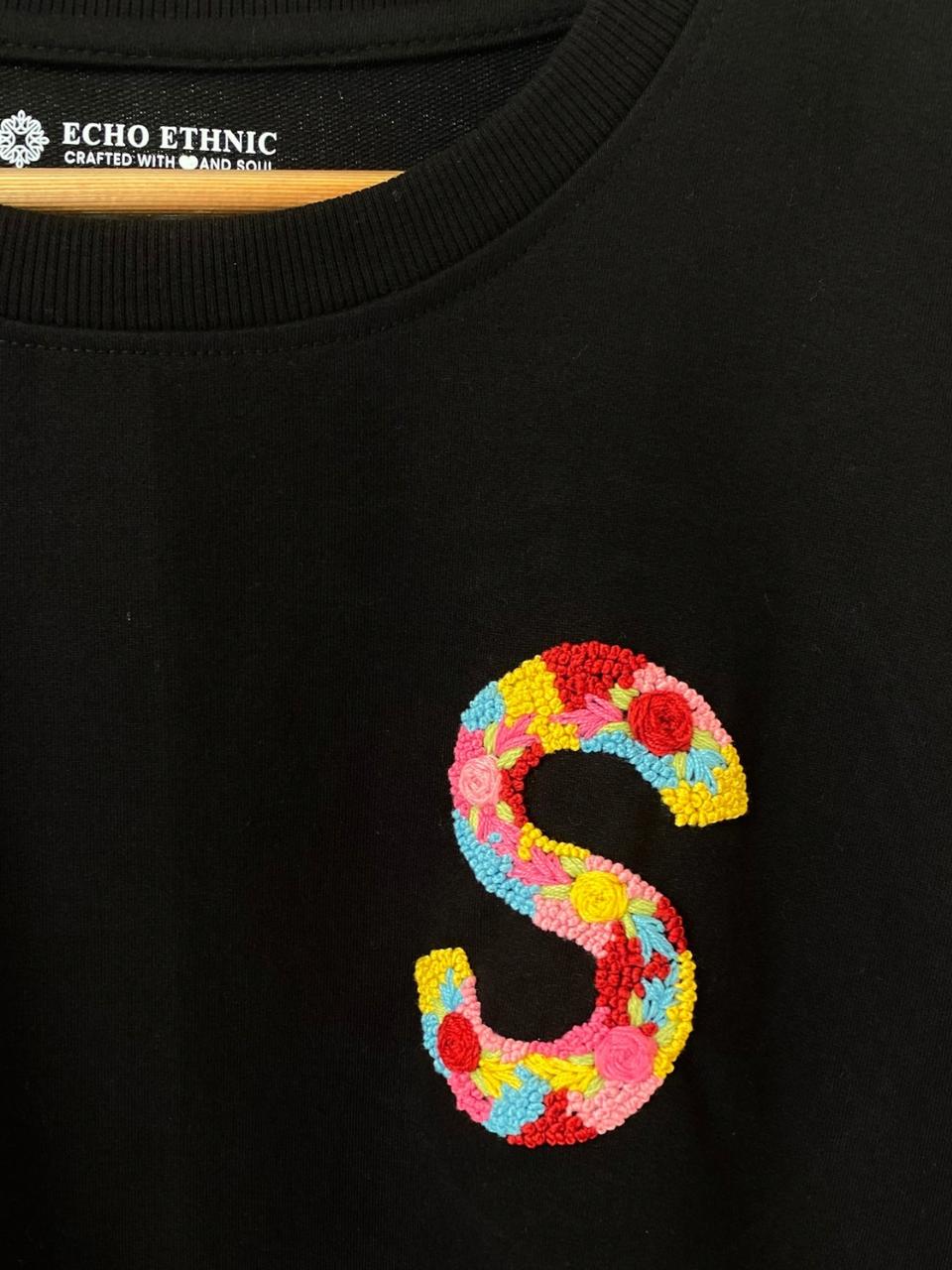 Black - Unisex Hand Embroidered Oversize T-Shirt