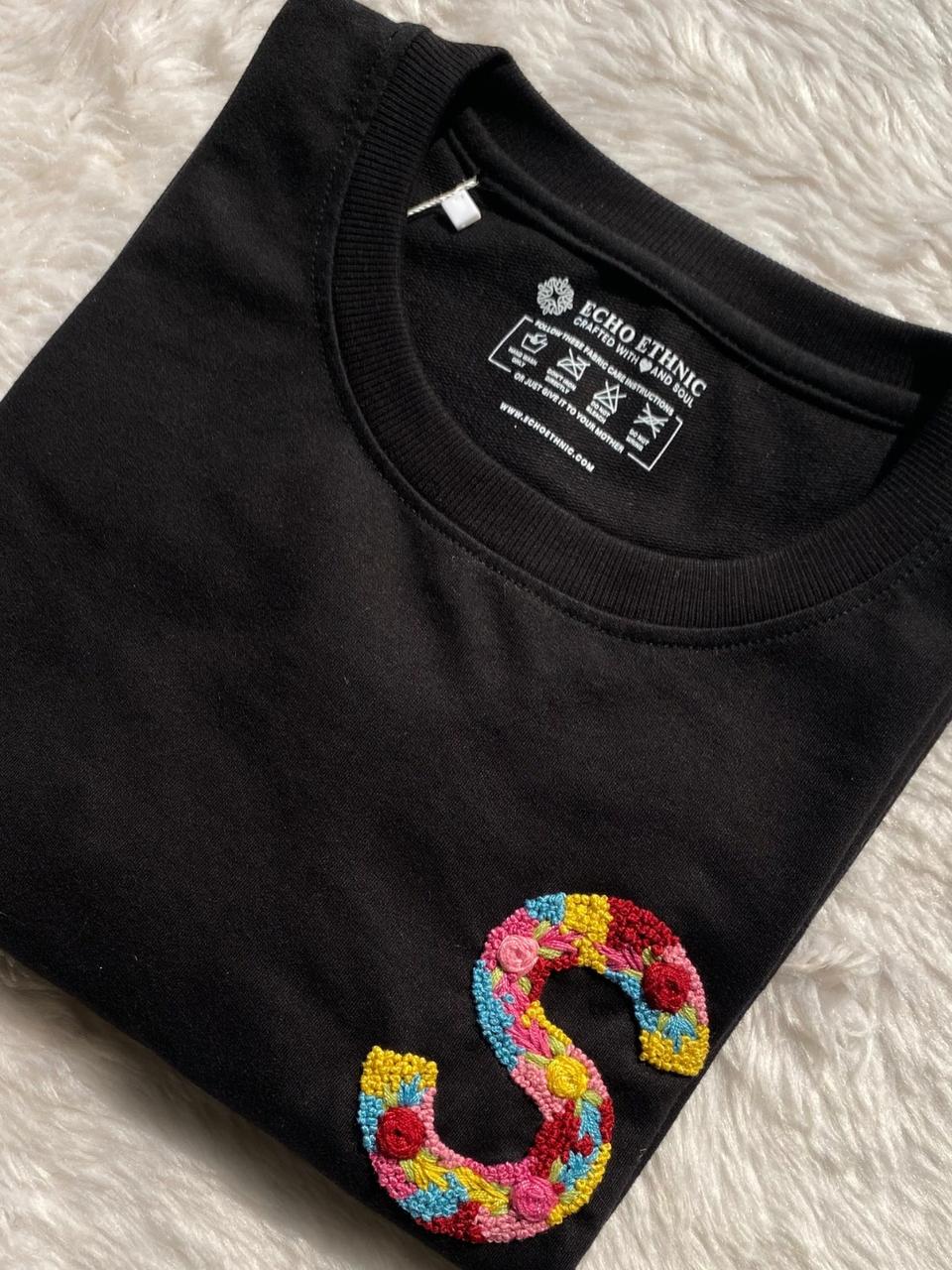 Black - Unisex Hand Embroidered Oversize T-Shirt