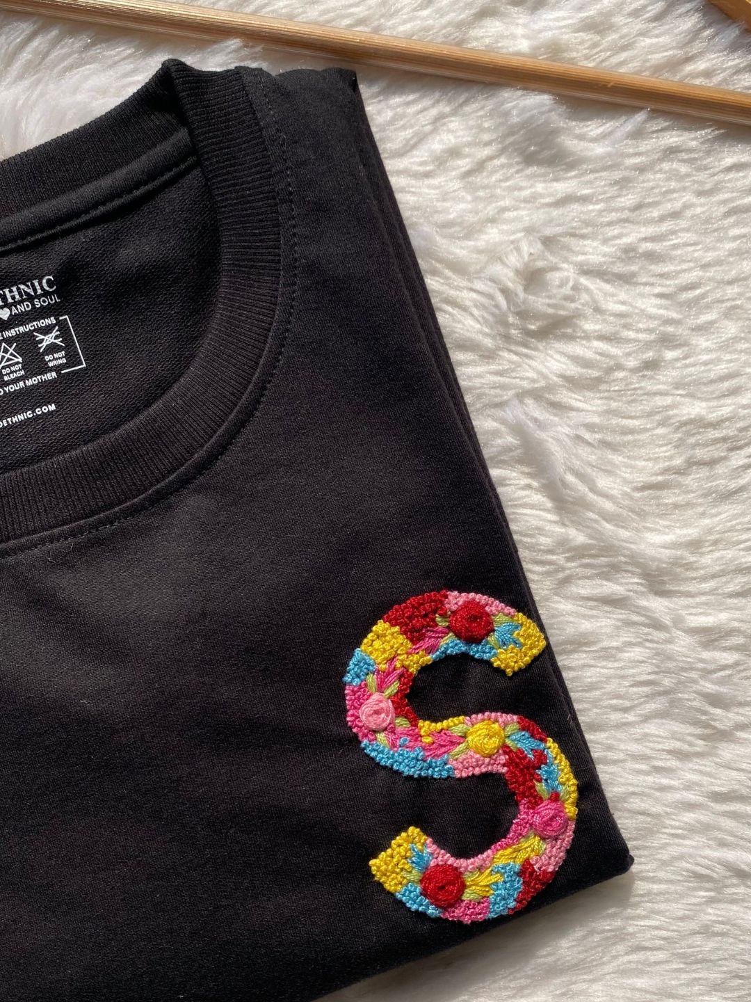 Black - Unisex Hand Embroidered Oversize T-Shirt