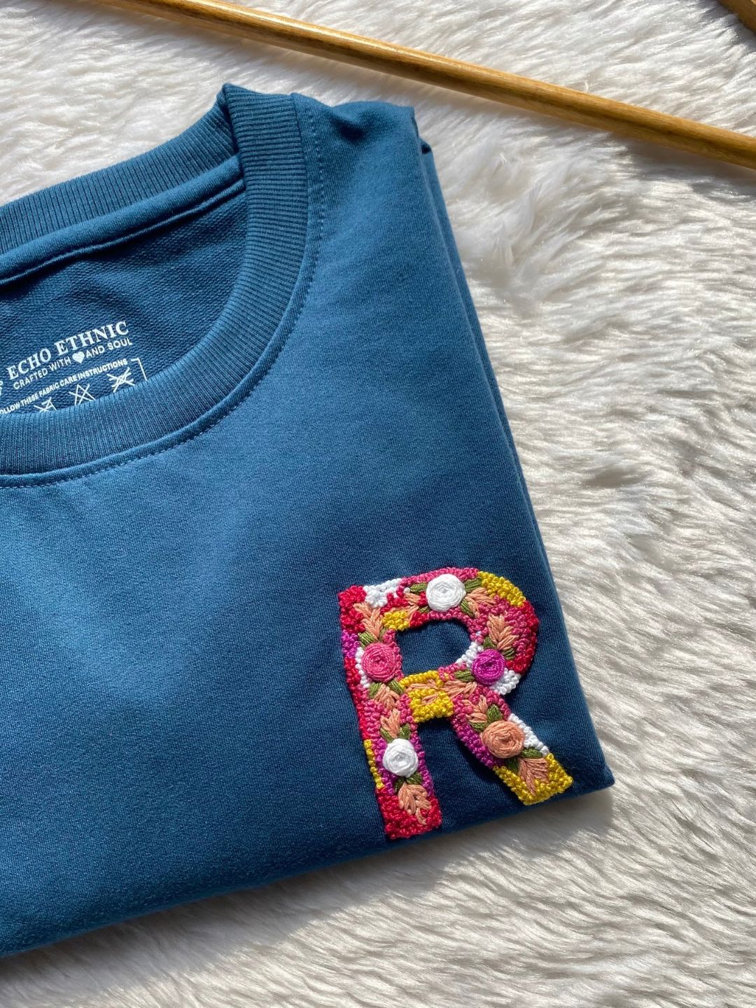 Teal Blue - Unisex Hand Embroidered Oversize T-Shirt