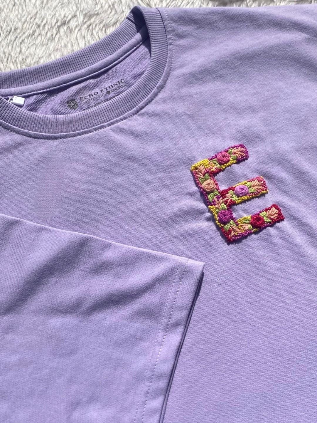 Lavender - Unisex Hand Embroidered Oversize T-Shirt