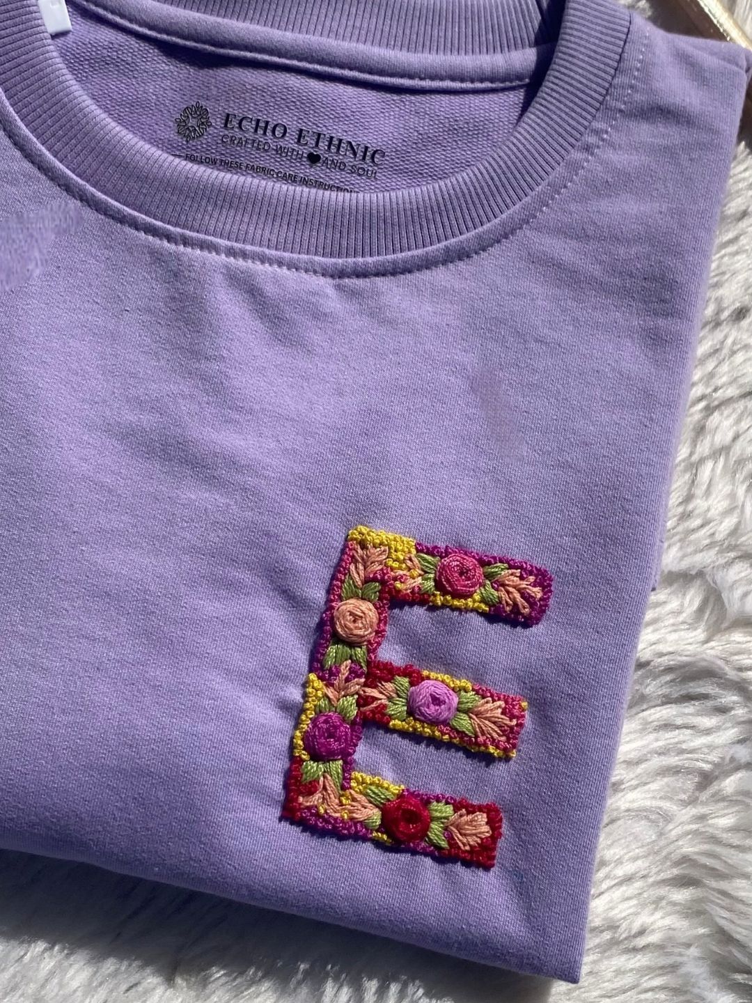 Lavender - Unisex Hand Embroidered Oversize T-Shirt