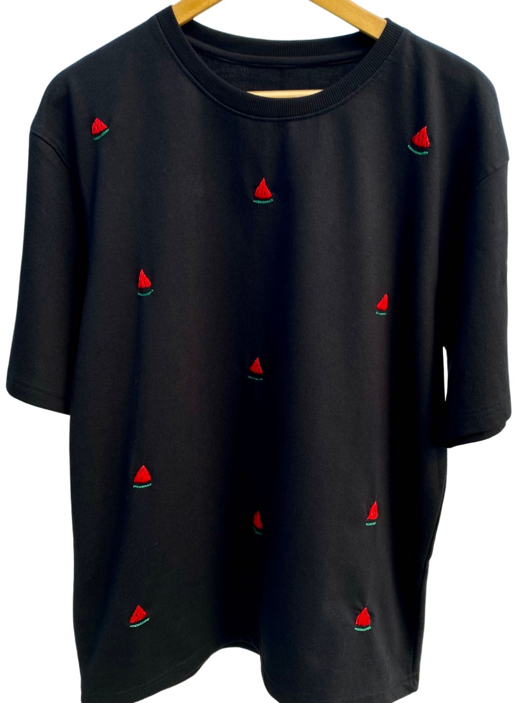 Witty Watermelon Hand Embroidered Oversize Unisex T-Shirt