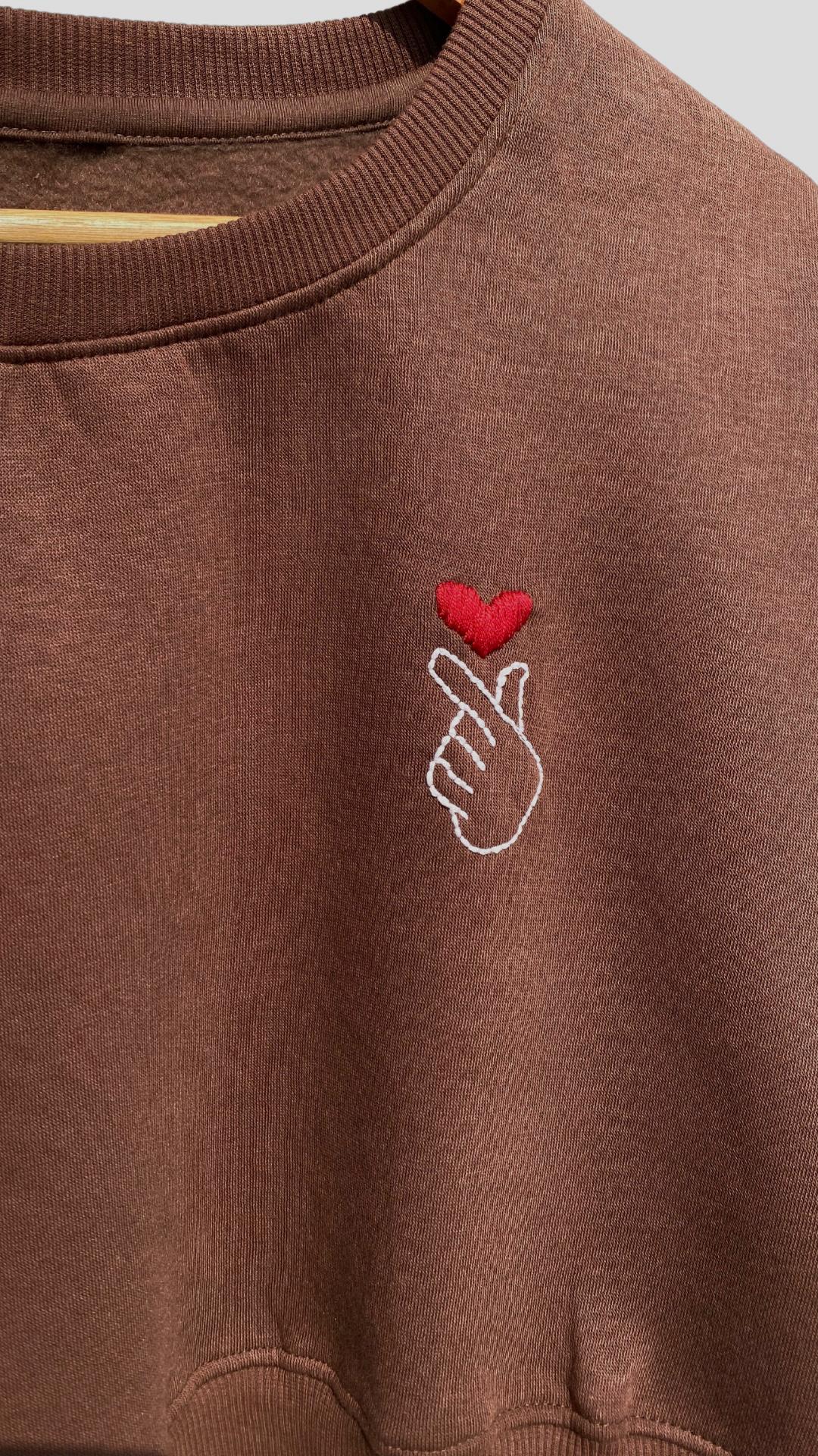 Korean Heart - Hand Embroidered Cropped Sweatshirt