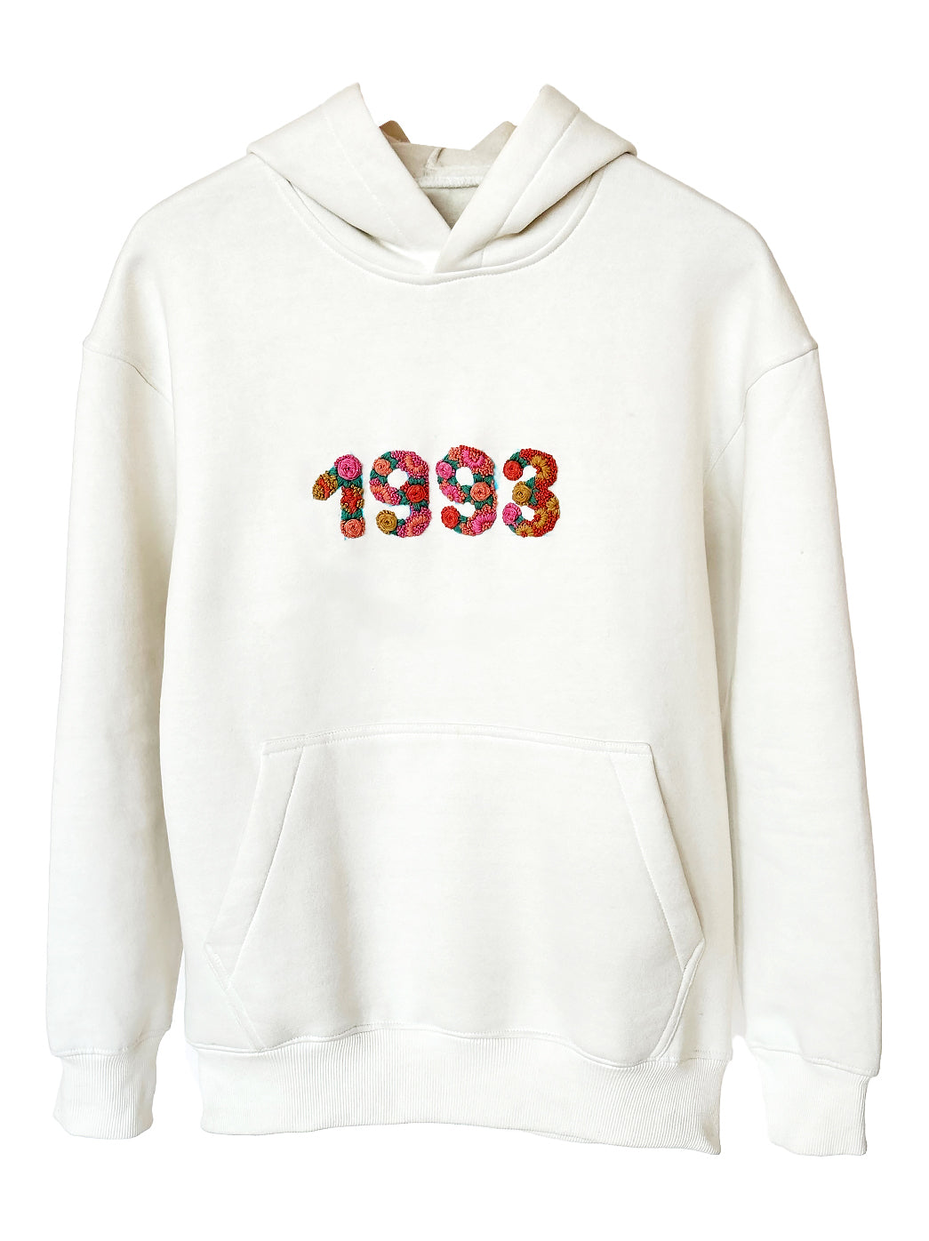 White -Unisex Hand Embroidered Hoodie
