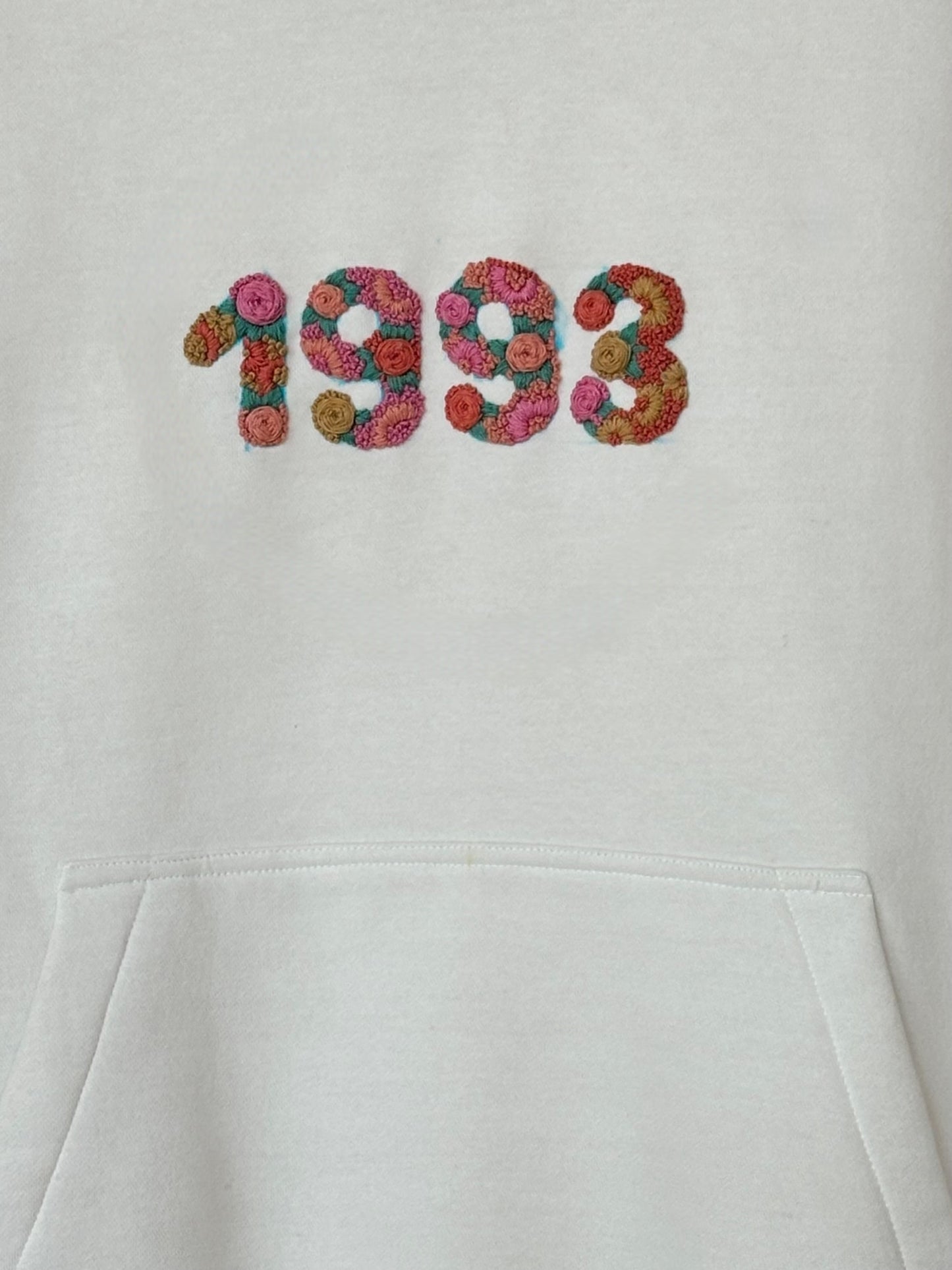 White -Unisex Hand Embroidered Hoodie